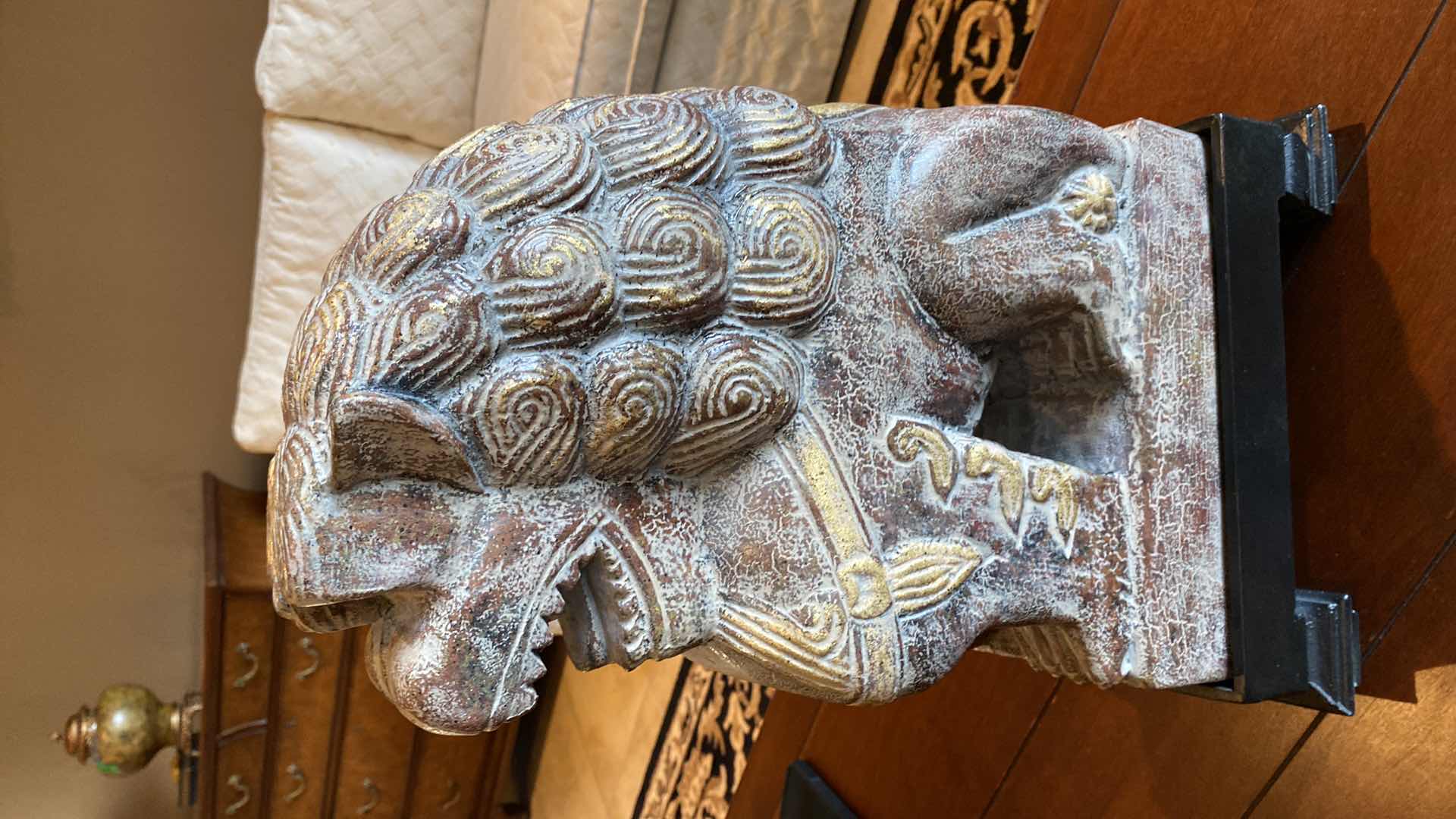 Photo 1 of FU DOG STATUE ON IRON BASE 11“ x 7 1/2“ H 19”