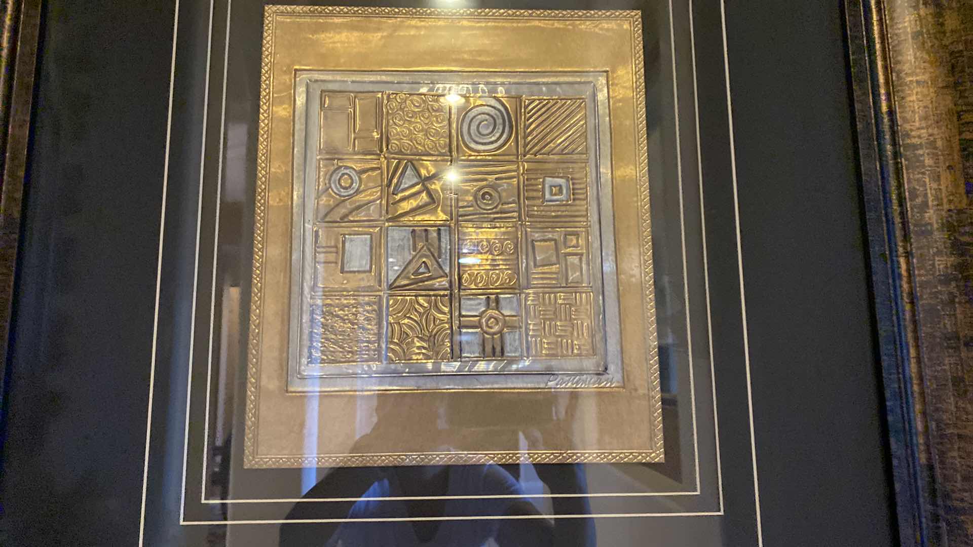 Photo 1 of WOOD FRAMED METAL GEOMETRIC ARTWORK 33” x 35”