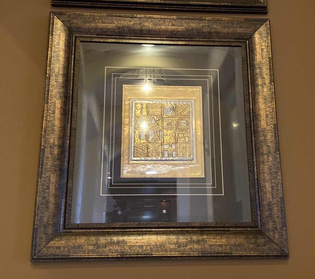 Photo 1 of WOOD FRAMED METAL GEOMETRIC ARTWORK 33” x 35”