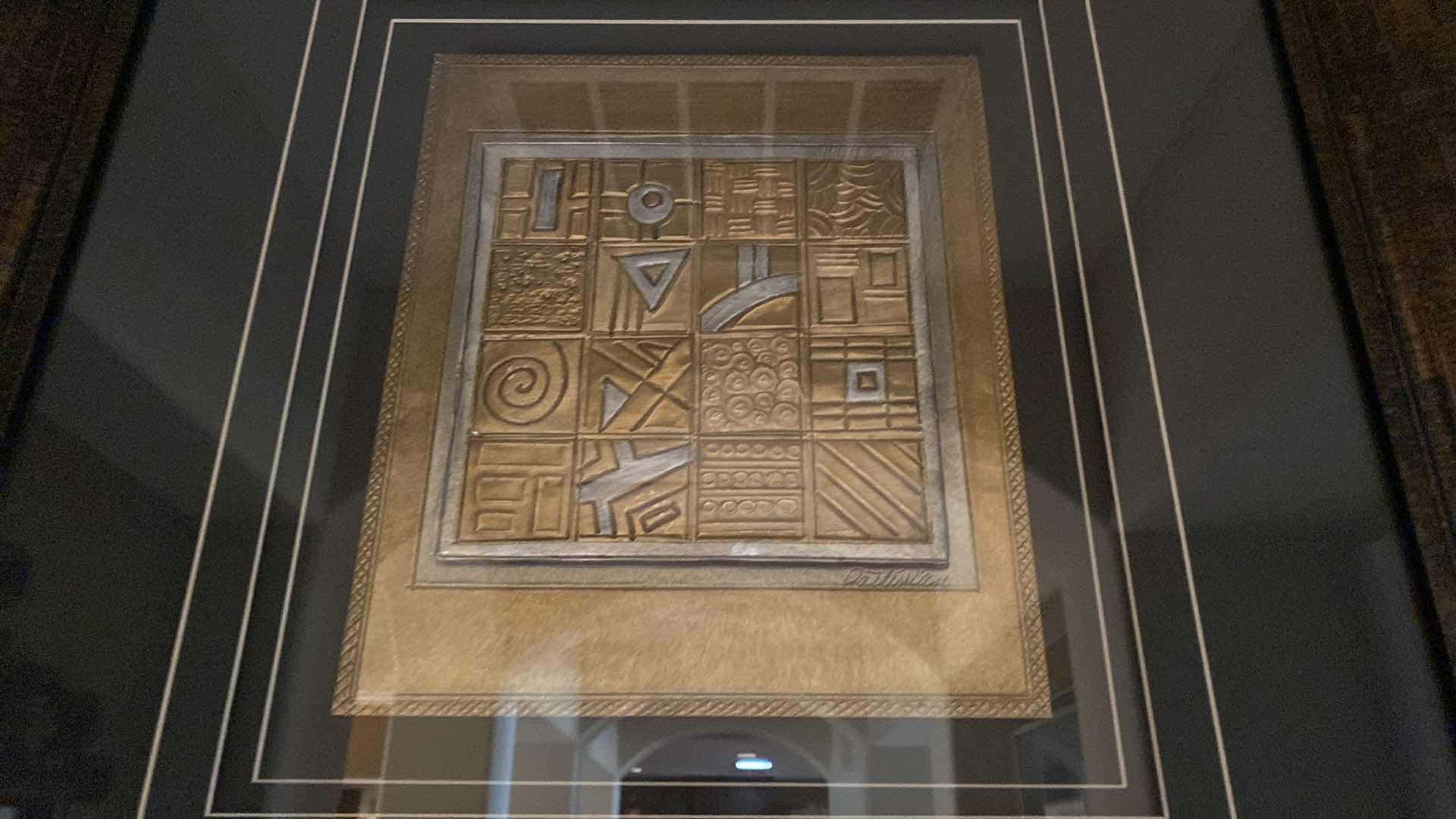 Photo 1 of WOOD FRAMED METAL GEOMETRIC ARTWORK 33” x 35”