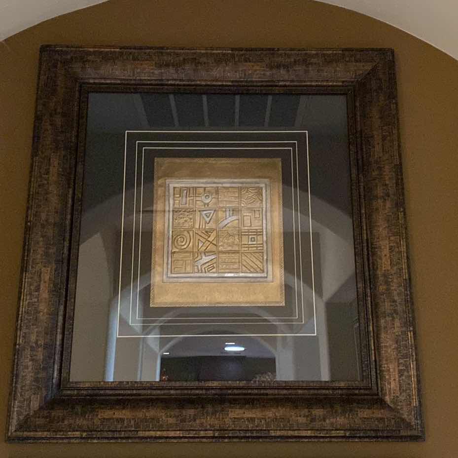 Photo 1 of WOOD FRAMED METAL GEOMETRIC ARTWORK 33” x 35”
