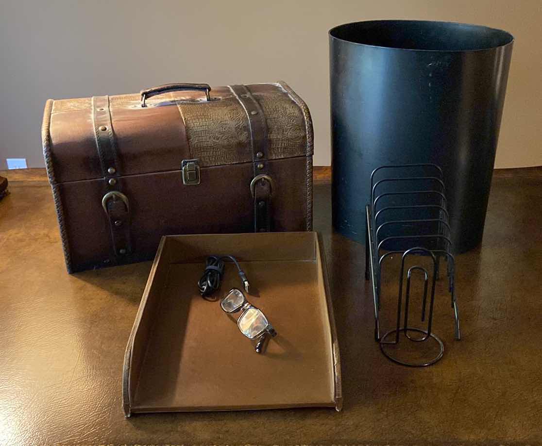 Photo 1 of FAUX LEATHER BOX 16” x 9” & DESK ACCESSORIES