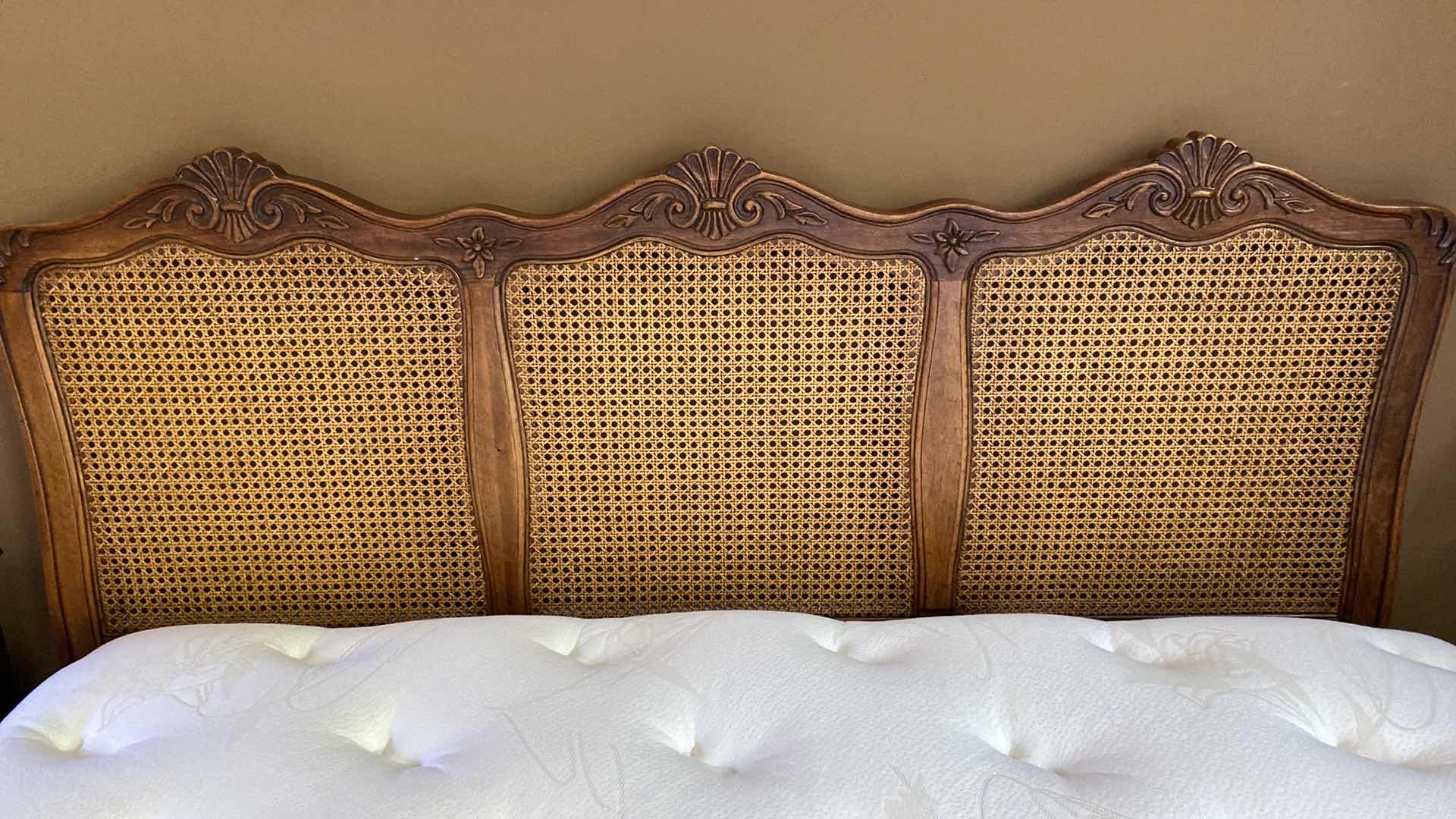 Photo 1 of VINTAGE WOOD AND CANE BACK QUEEN SIZE HEADBOARD 61” x 45”