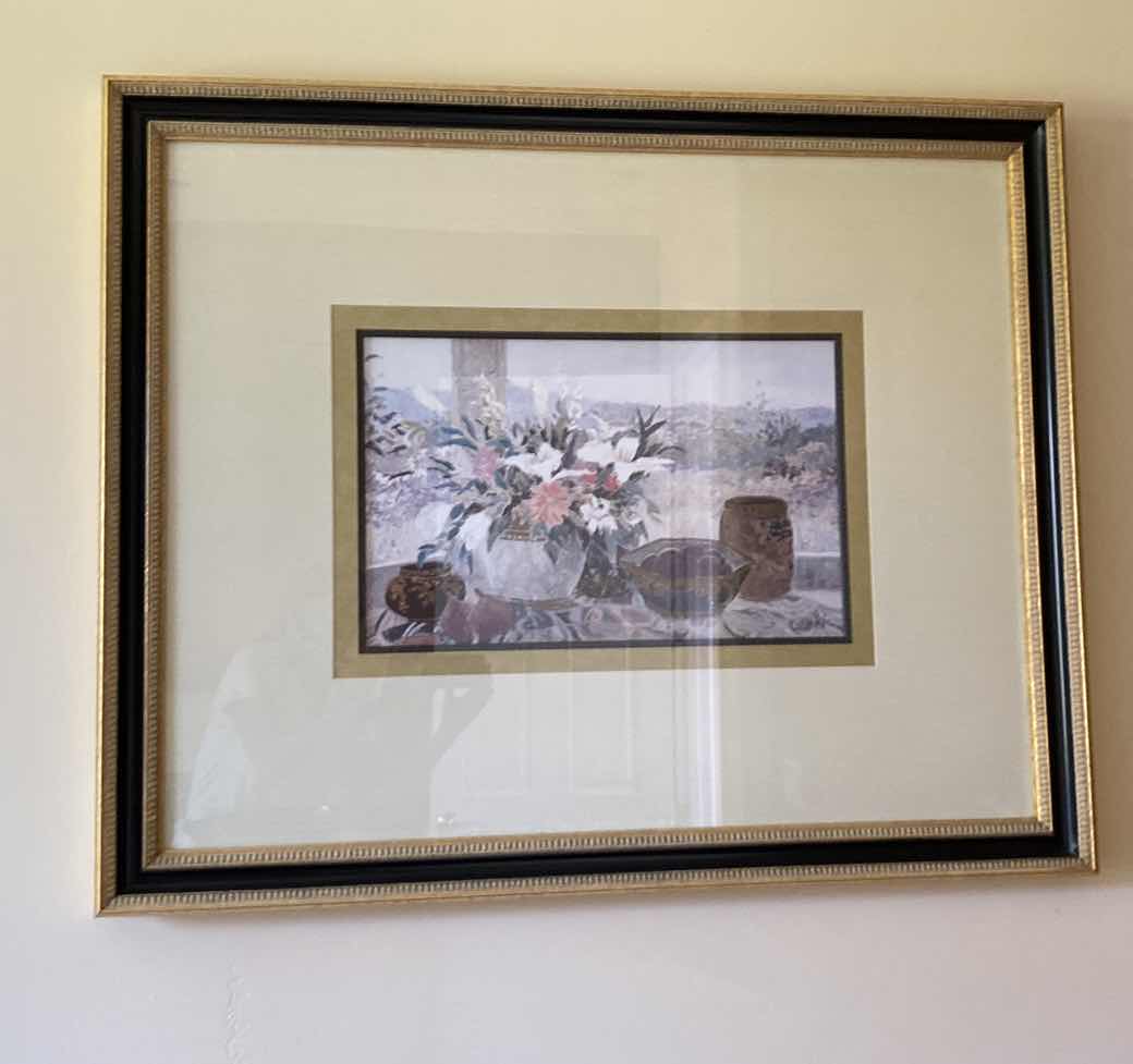 Photo 1 of FRAMED FLORAL PRINT SIGNED GUNN ARTWORK 44 1/2” x 36 1/2”