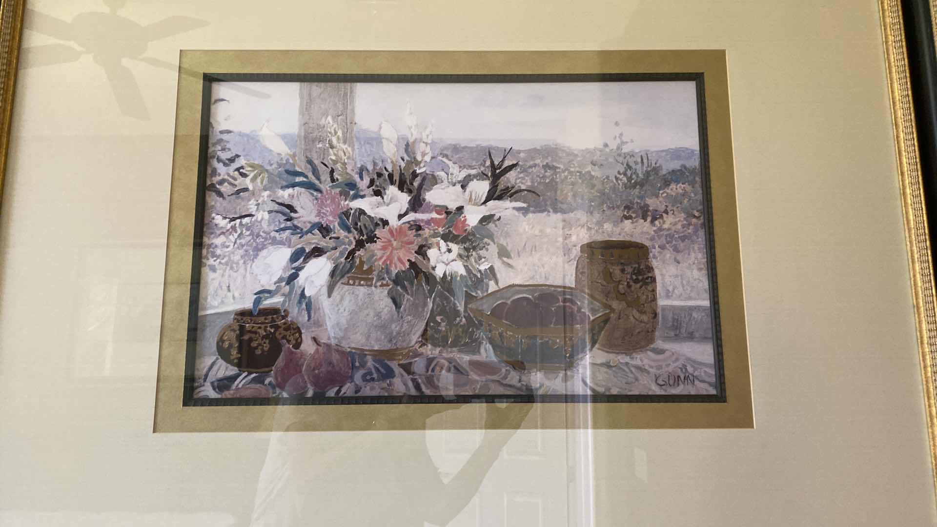 Photo 1 of FRAMED FLORAL PRINT SIGNED GUNN ARTWORK 44 1/2” x 36 1/2”