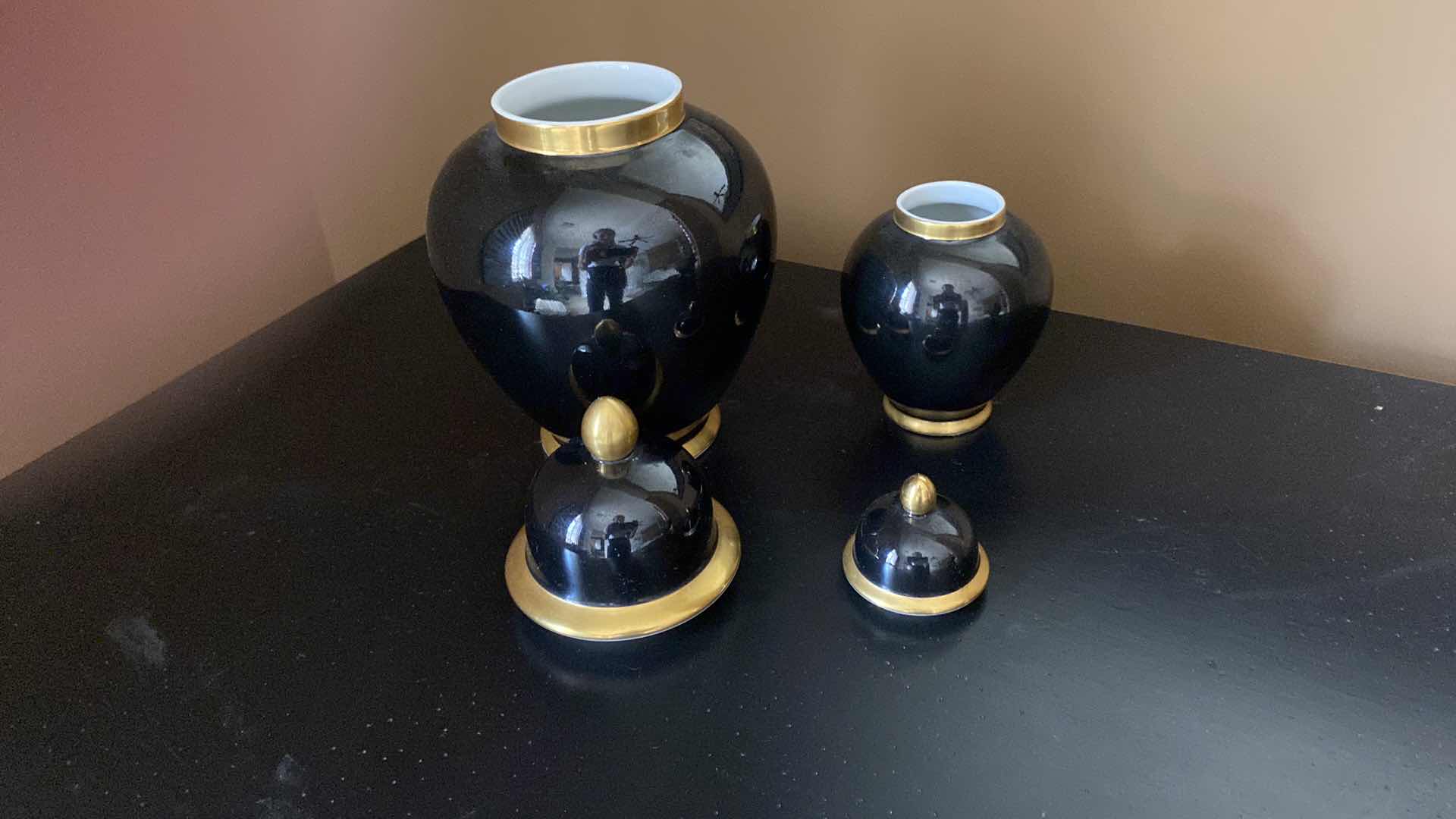 Photo 1 of FITZ AND FLOYD RENAISSANCE URNS WITH LIDS H  10”