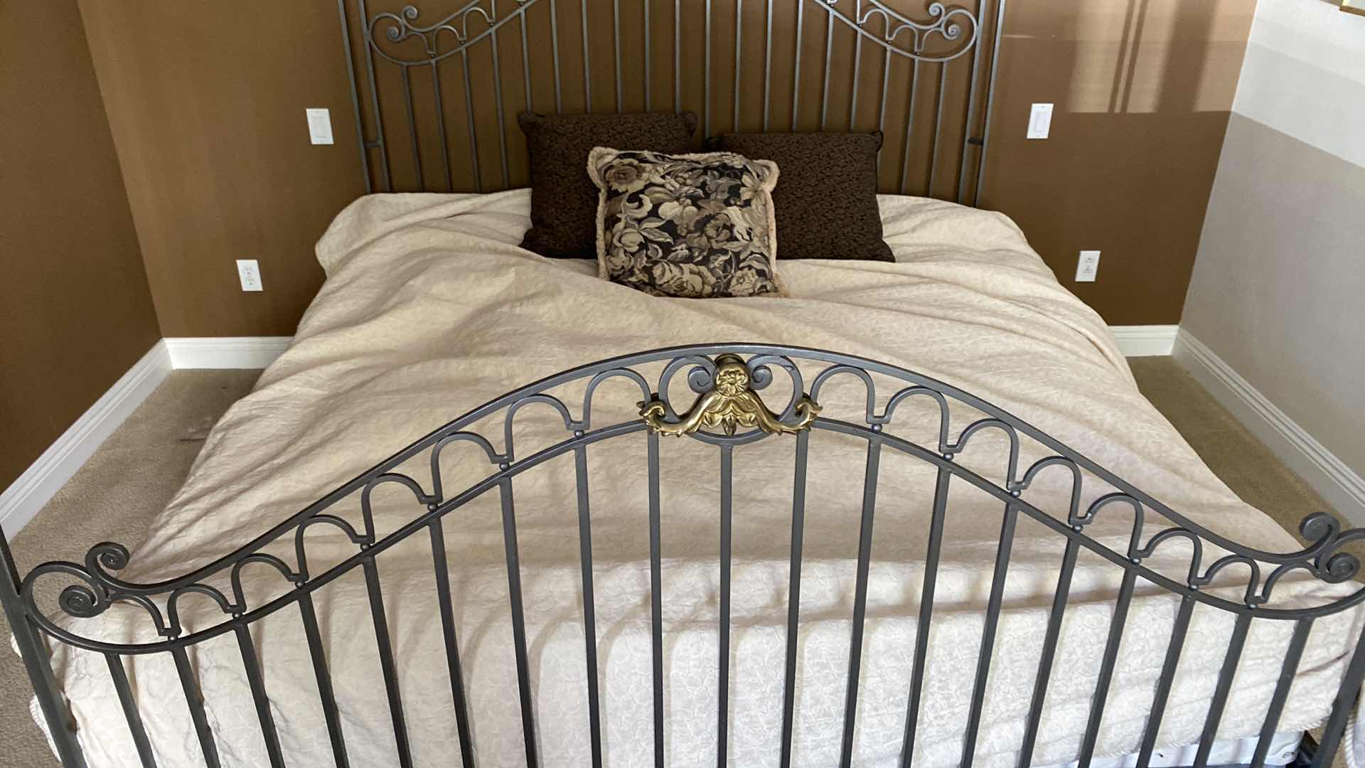 Photo 1 of KING SIZE DUVET (UNDERSIDE HAS LARGE TEAR) WITH DOWN COMFORTER INSIDE AND THROW PILLOWS