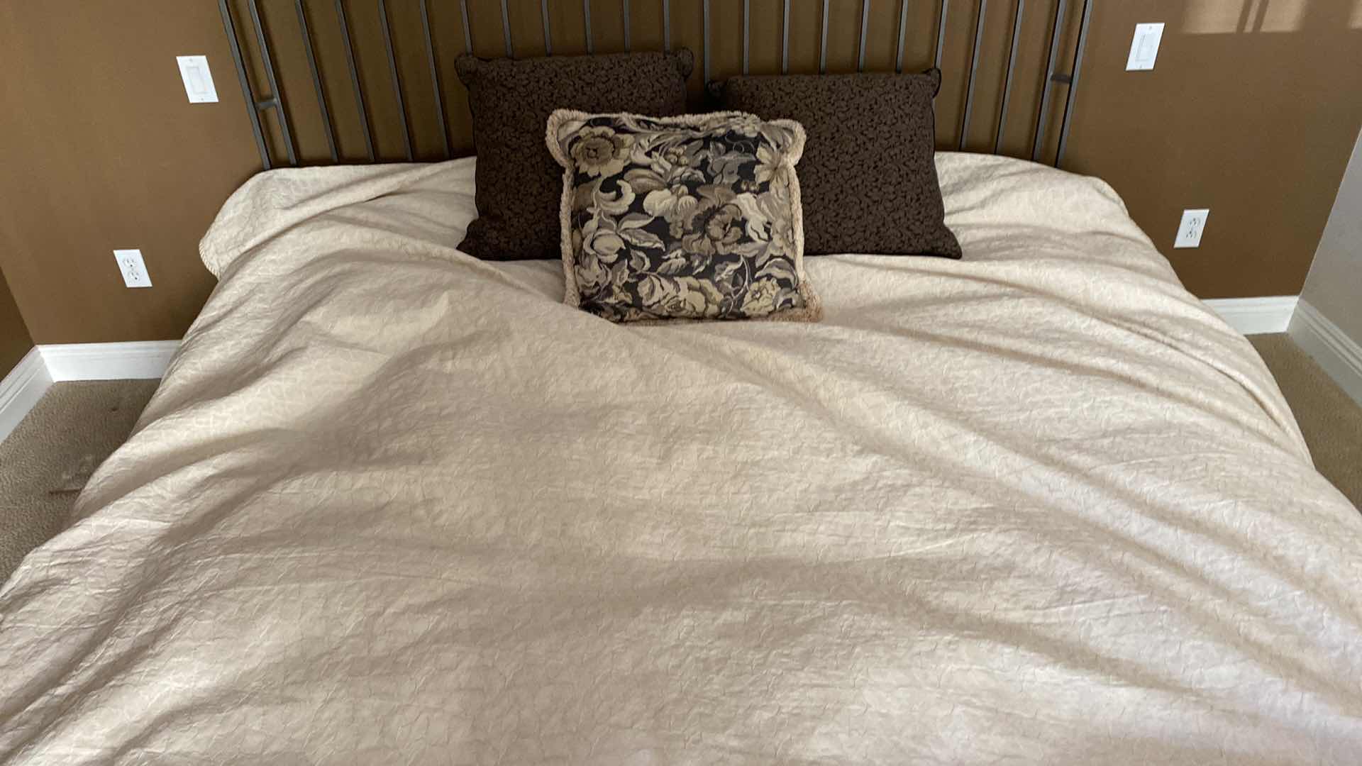 Photo 1 of KING SIZE DUVET (UNDERSIDE HAS LARGE TEAR) WITH DOWN COMFORTER INSIDE AND THROW PILLOWS