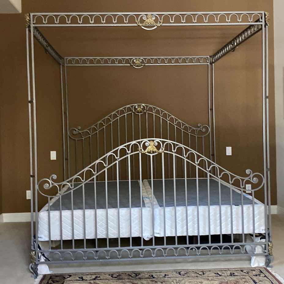 View 1 of CANOPY BED FRAME W WROUGHT & BRASS ACCENTS (FITS CAL-KING) 86” X 78” H 83”