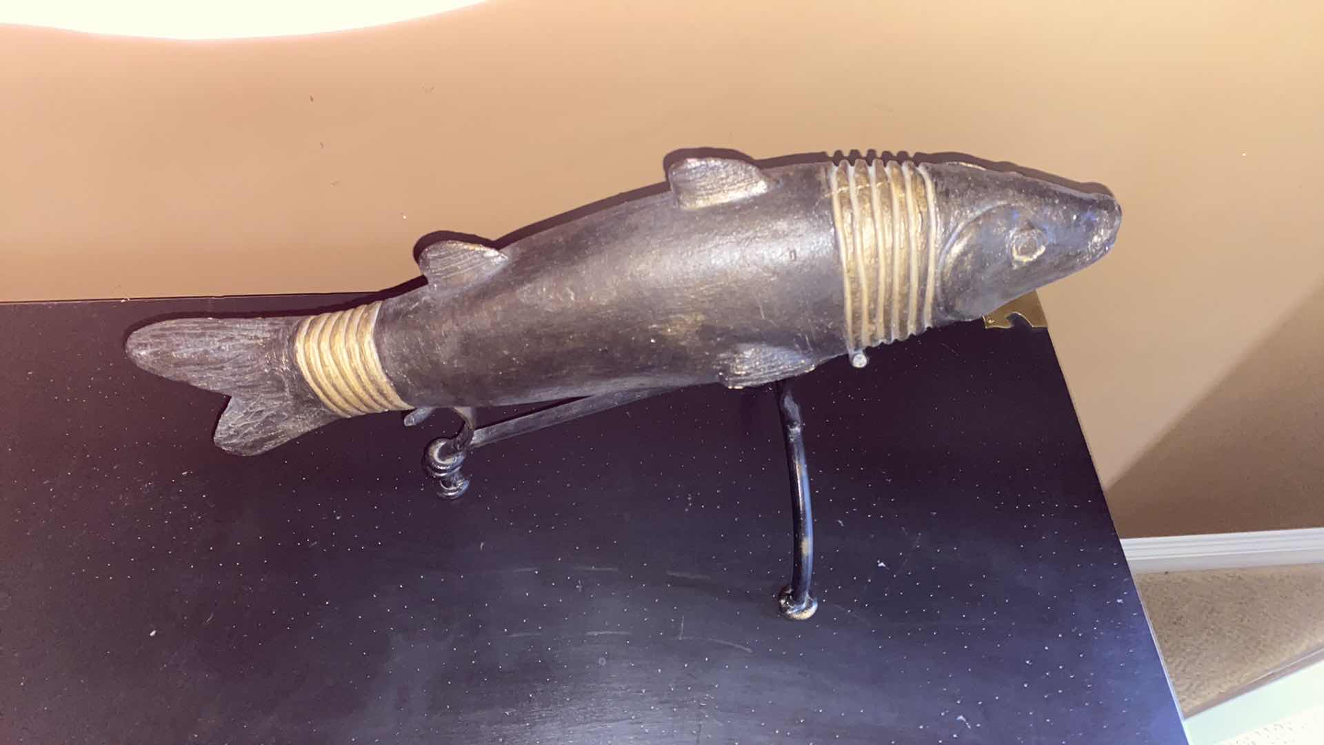 Photo 1 of WOOD FISH ON IRON STAND 19” x 12”