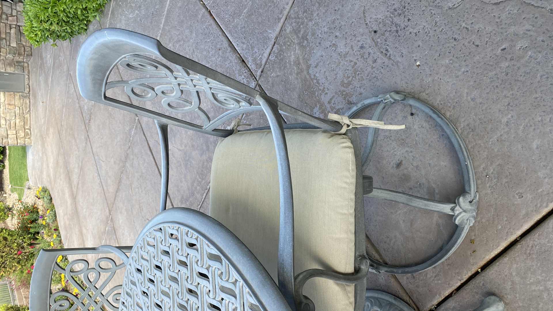 Photo 3 of ALUMINUM 5 PIECE PATIO SET TABLE 48” x 29” AND 4 CHAIRS WITH CUSHIONS