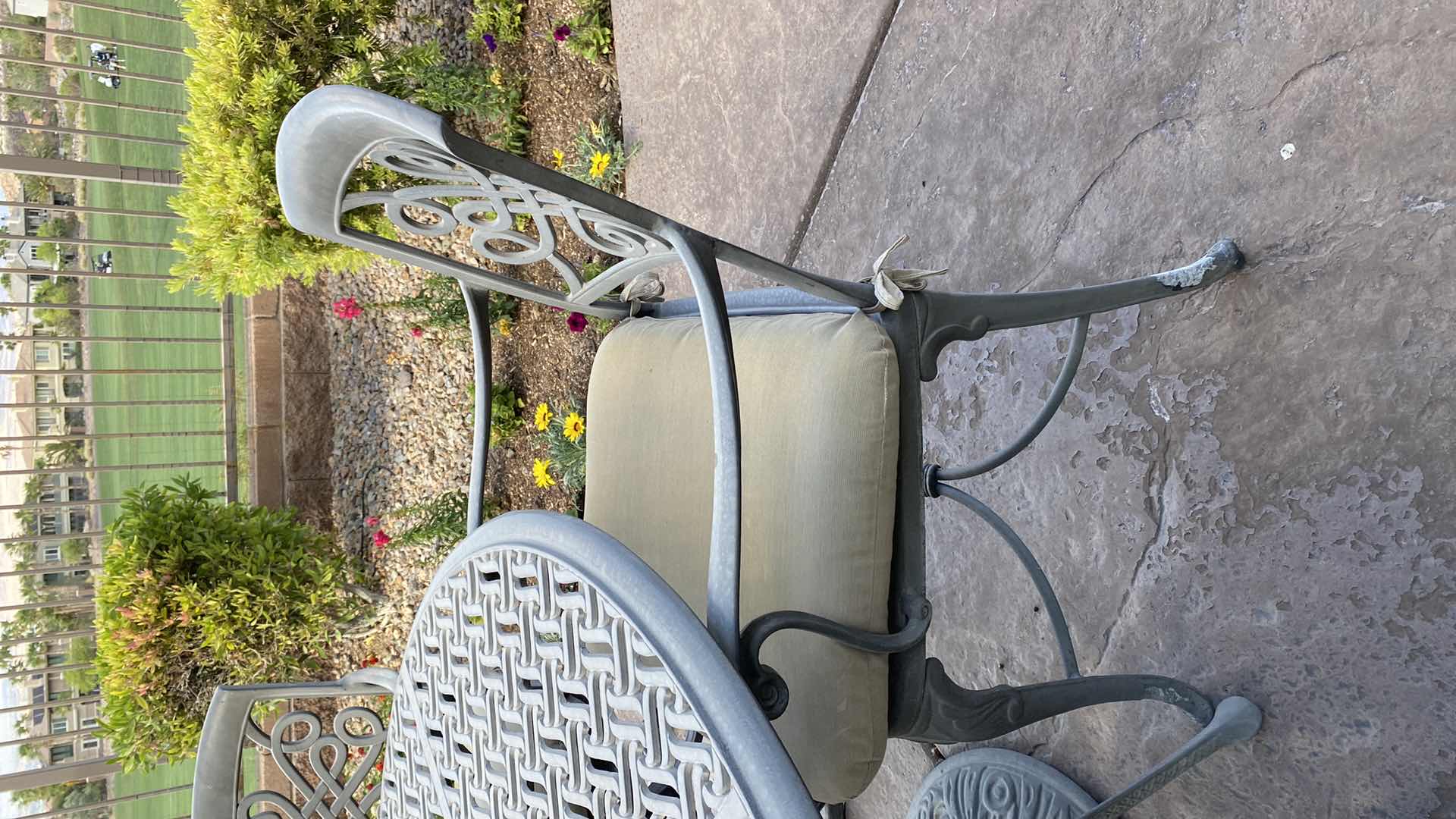 Photo 6 of ALUMINUM 5 PIECE PATIO SET TABLE 48” x 29” AND 4 CHAIRS WITH CUSHIONS