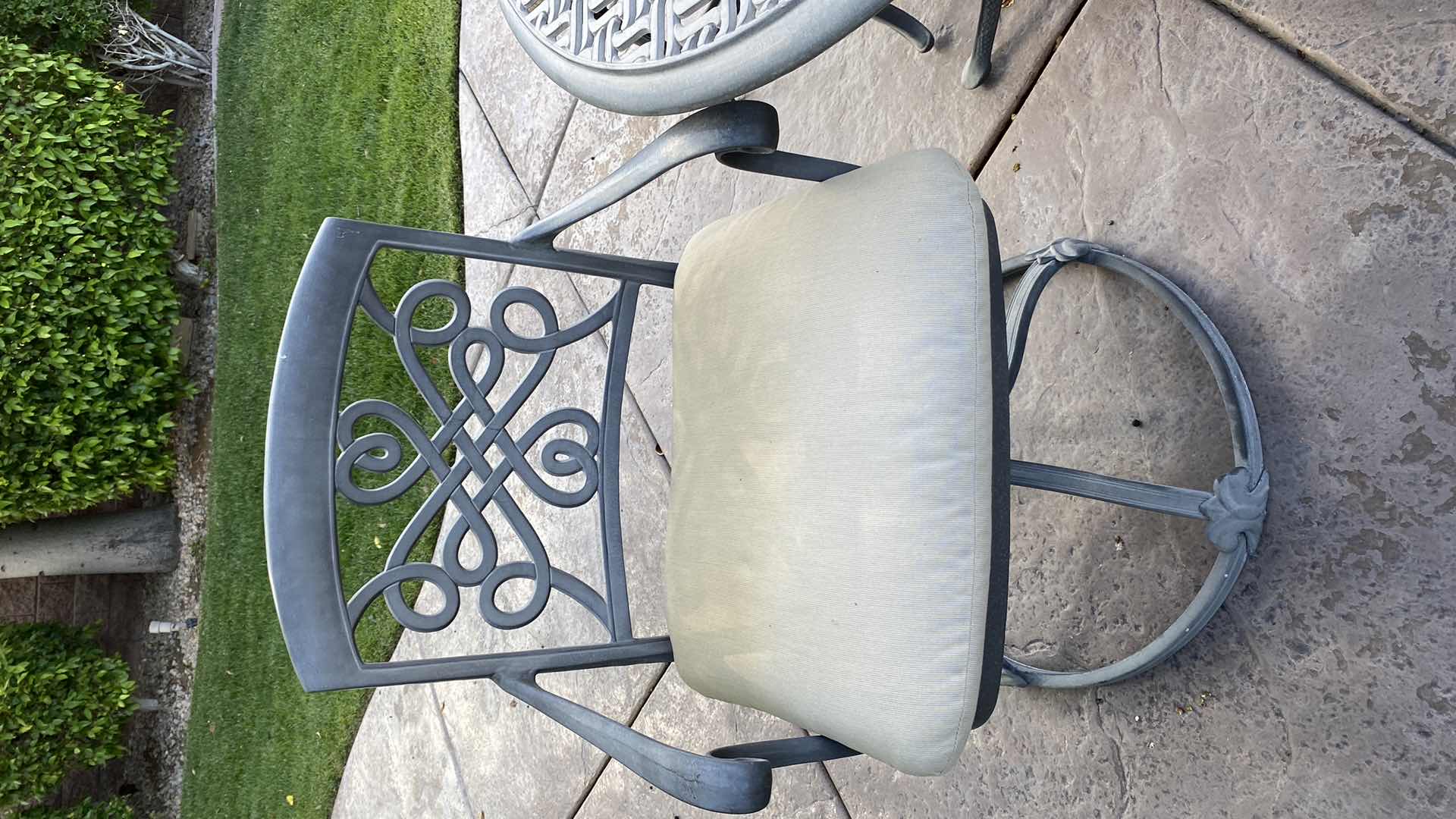 Photo 1 of ALUMINUM 5 PIECE PATIO SET TABLE 48” x 29” AND 4 CHAIRS WITH CUSHIONS
