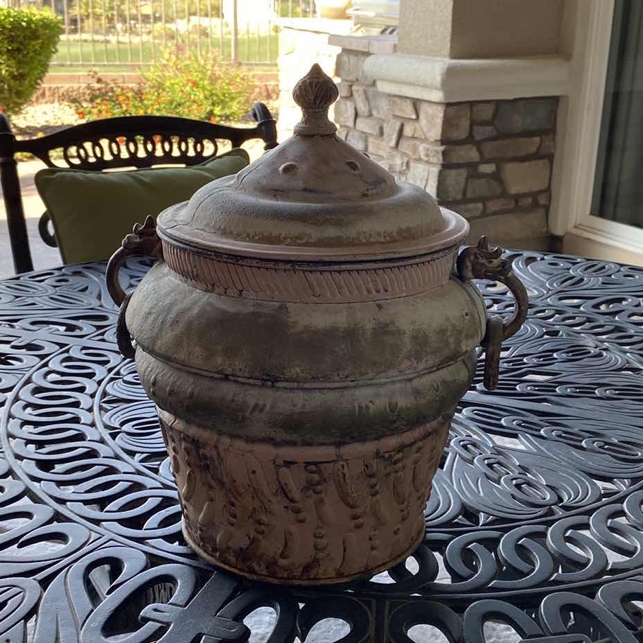 Photo 1 of METAL POT WITH LID AND DRAGON HANDLES 14” x 15”