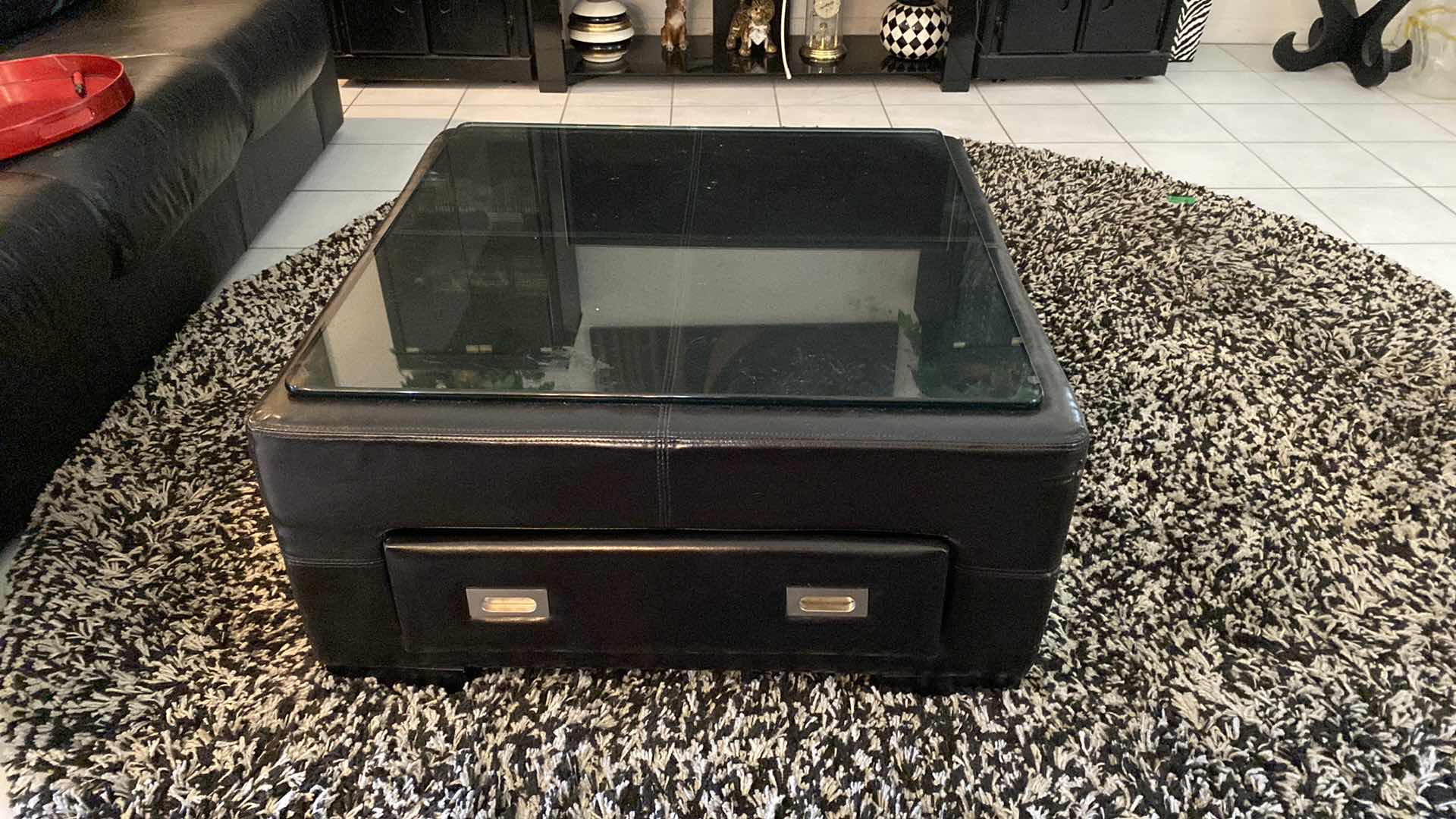 View 2 of BLACK BONDED LEATHER ONE DRAWER COFFEE TABLE 32“ x 32” H 17”