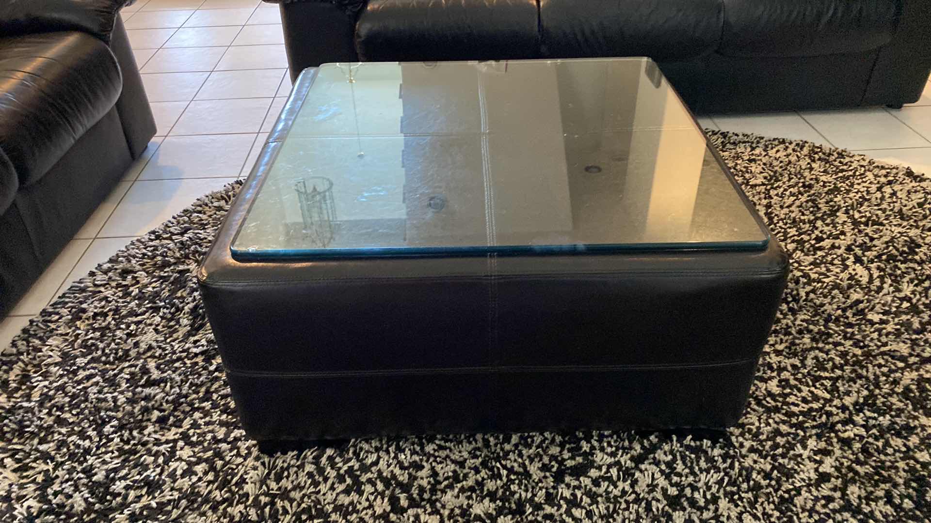 View 3 of BLACK BONDED LEATHER ONE DRAWER COFFEE TABLE 32“ x 32” H 17”
