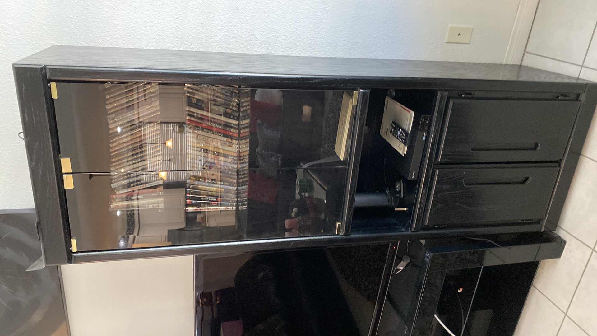 Photo 1 of 1 BLACK WOOD COMPONENT-CASE 23” x 17” H 73”  (2 AVAILABLE, TV STAND SOLD SEPARATELY)