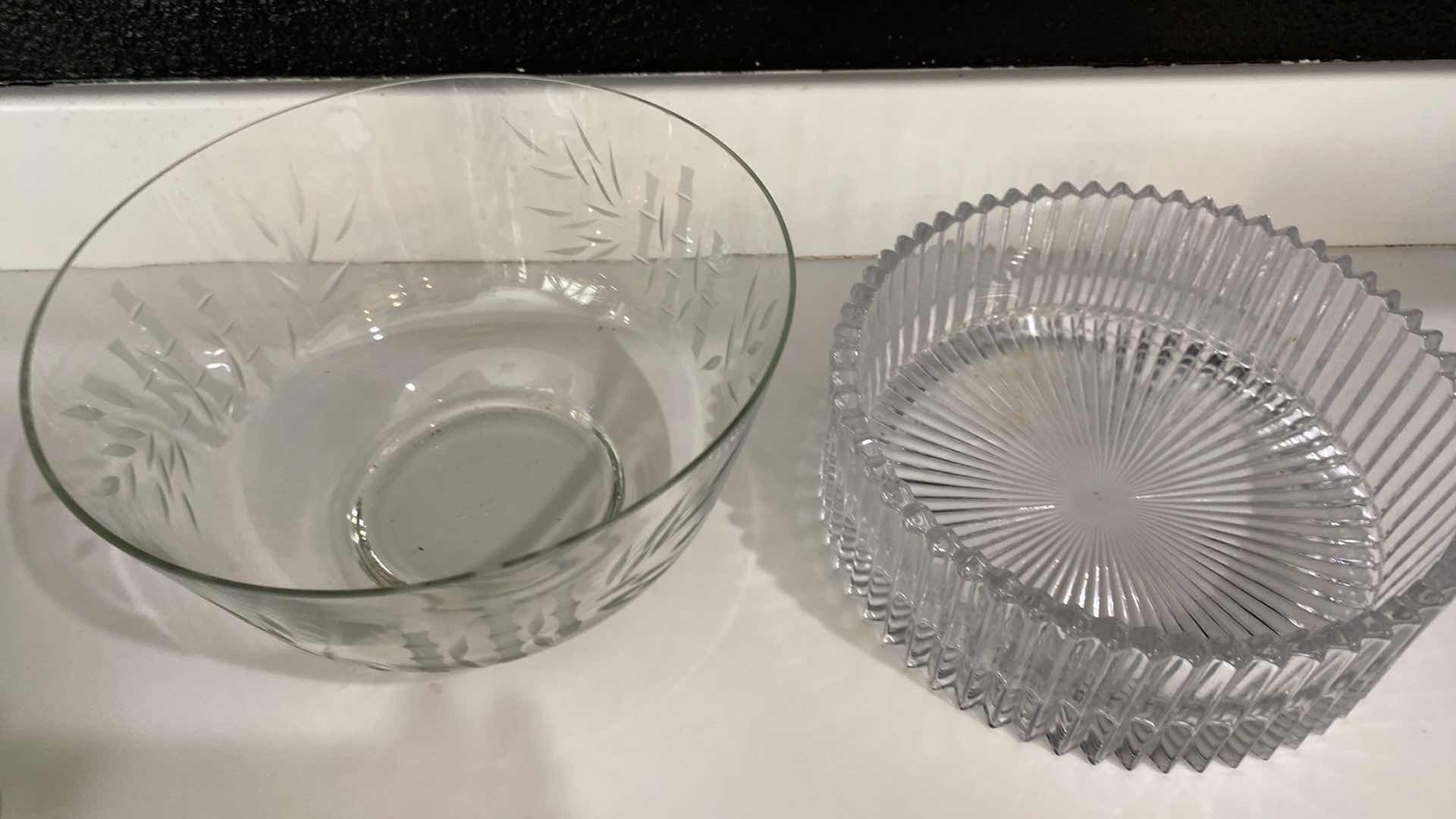 Photo 1 of ETCHED GLASS BOWL AND LEADED GLASS BOWL