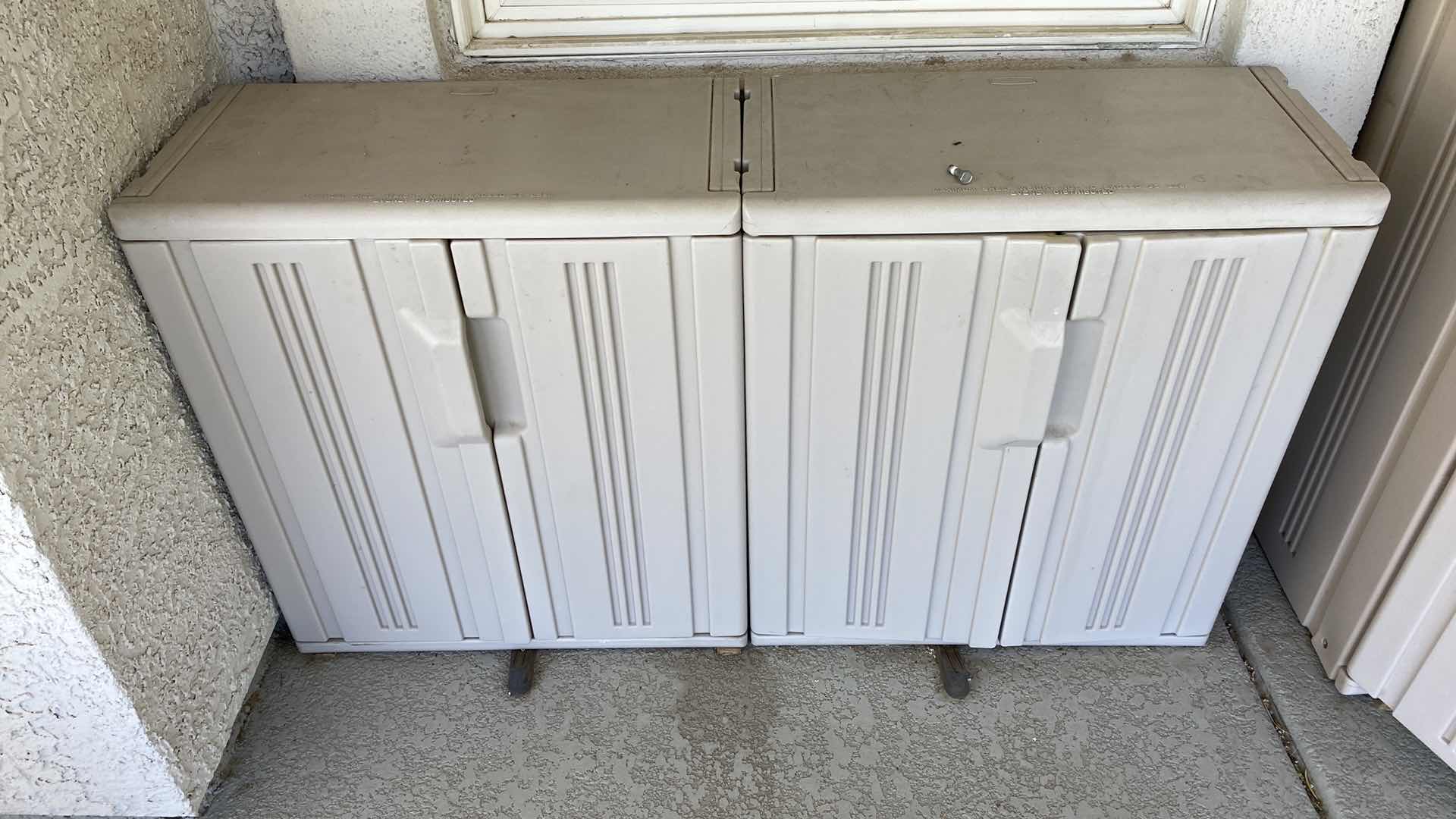 Photo 1 of 2 - RUBBERMAID STORAGE UNITS WITH GARDENING SUPPLIES 24“ x 12“ H28”