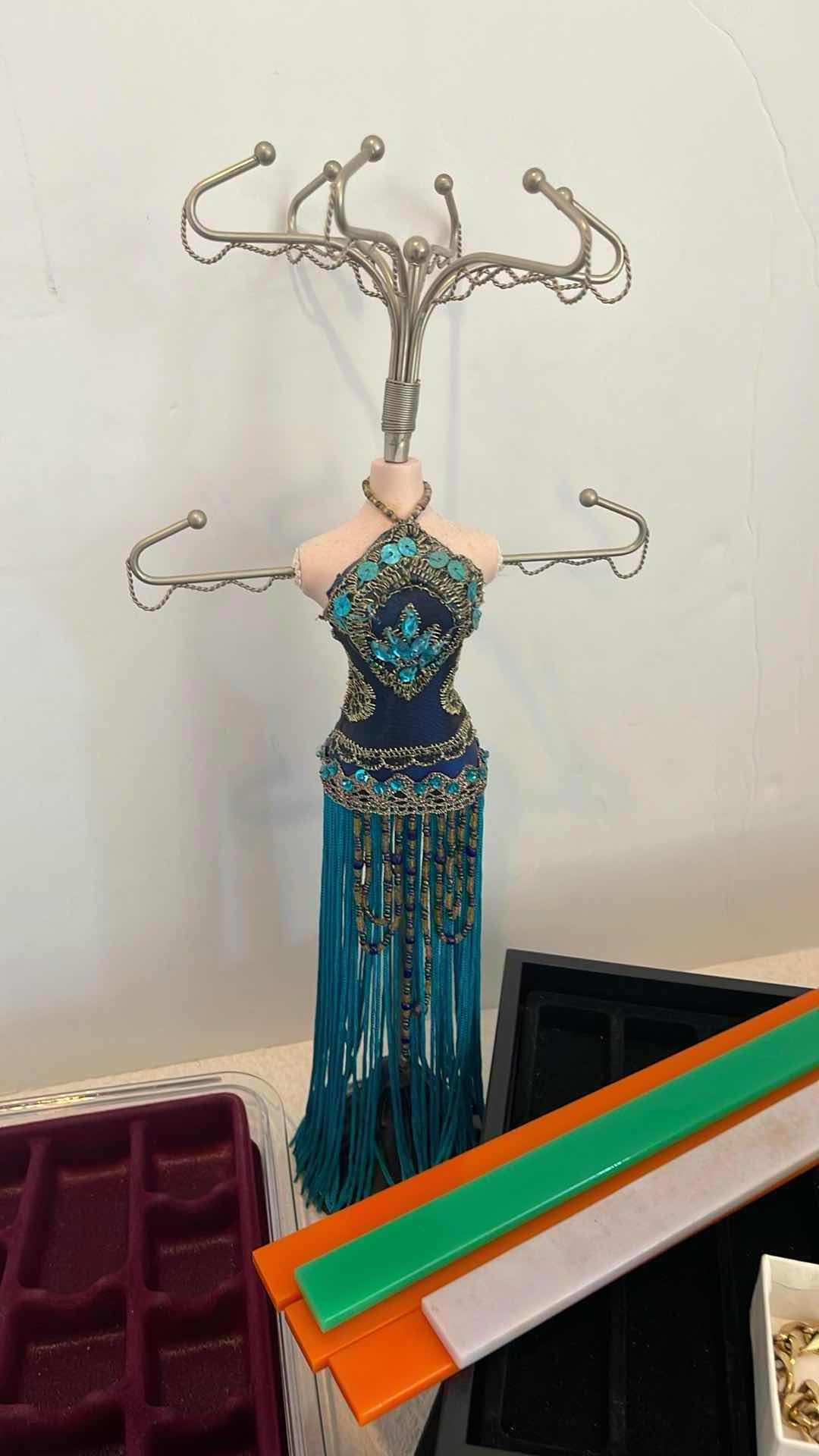 Photo 1 of ASSORTED JEWELRY TRINKET BOXES, BRACELET HOLDER TRAYS, BAGS, KEY CHAINS & FASHION GOLD BRACELET