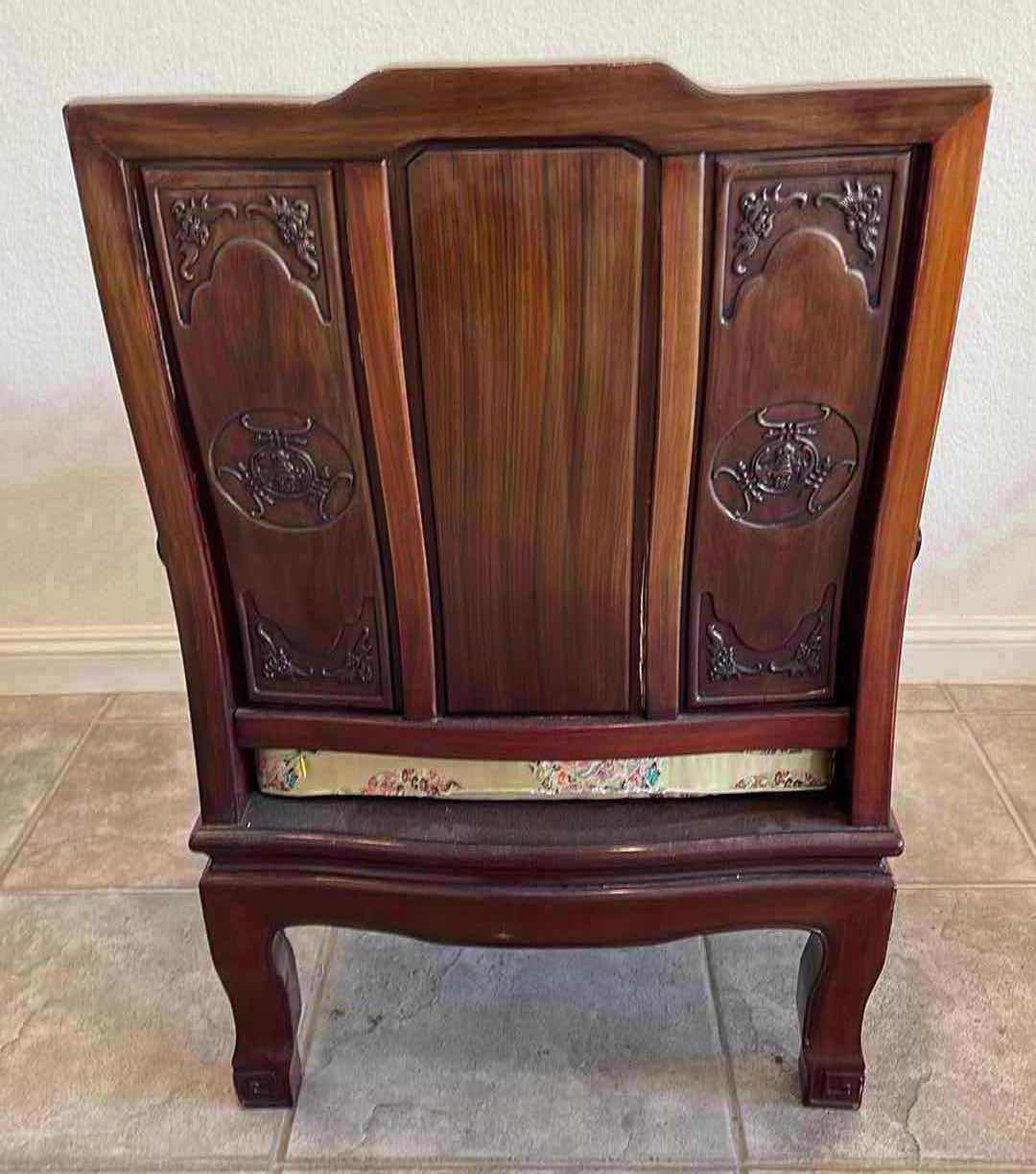 Photo 1 of ANTIQUE CHINESE ROSEWOOD CARVED THRONE CHAIR   27.25” X 23.25”  H40”