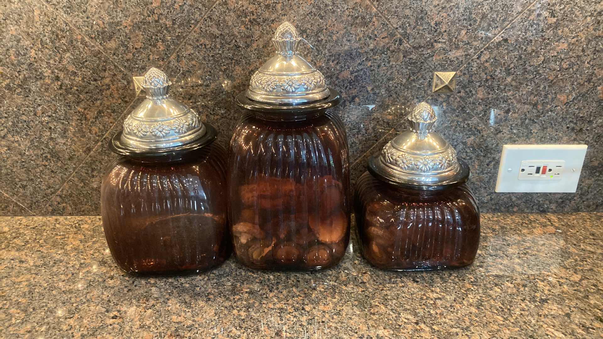 Photo 1 of 3 AMBER GLASS CANISTERS