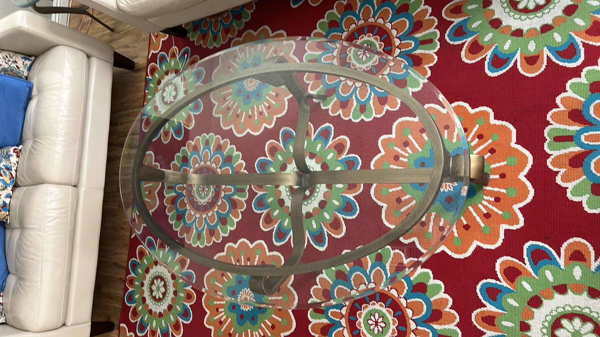 Photo 1 of GLASS TOP METAL COFFEE TABLE 56” x 35” x 18”