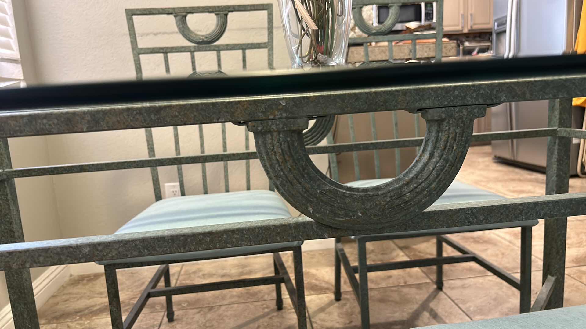 Photo 1 of METAL DINING ROOM TABLE WITH GLASS TOP AND 4 CHAIRS 42” x 6’ x H29.5”