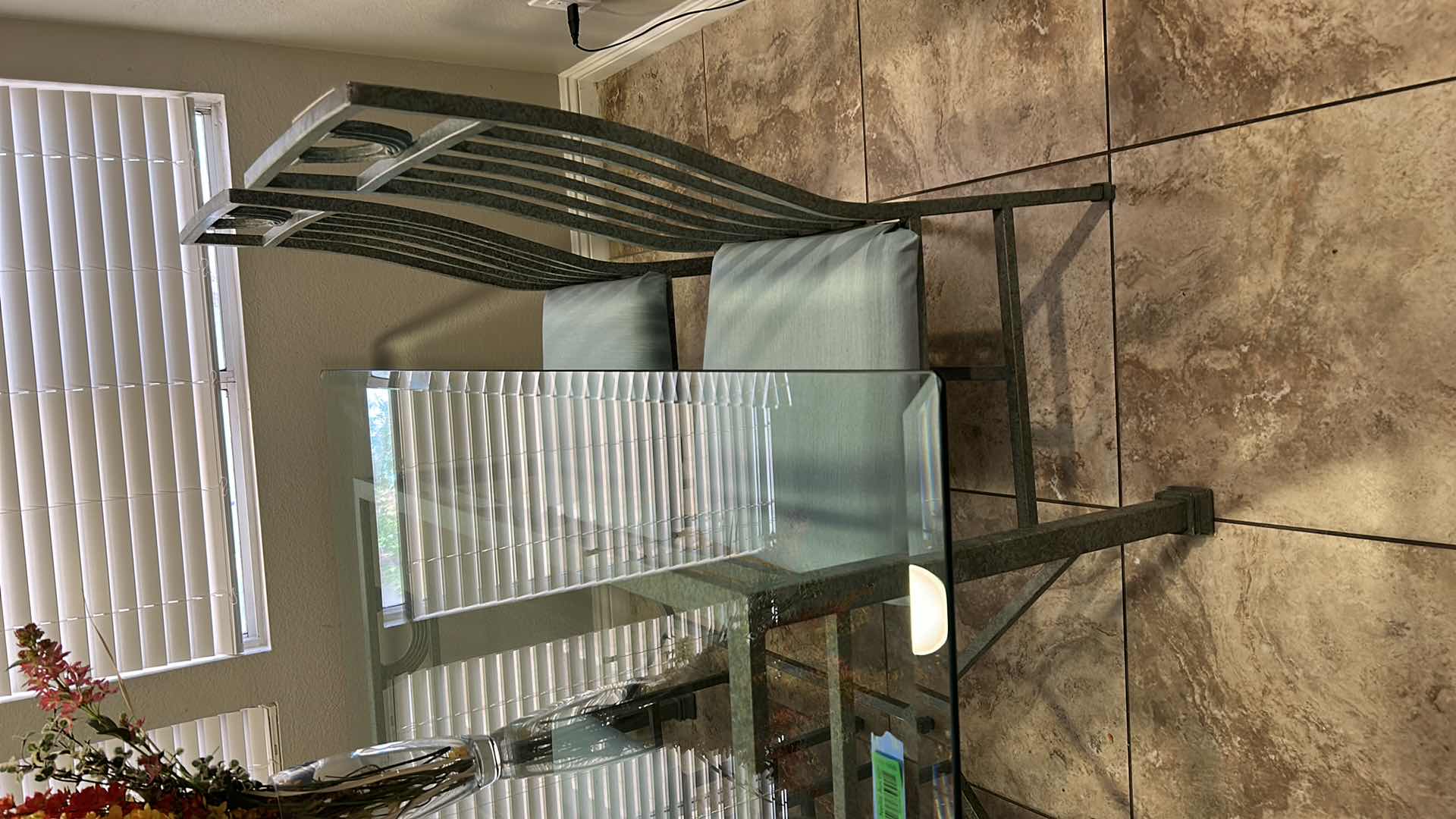 Photo 1 of METAL DINING ROOM TABLE WITH GLASS TOP AND 4 CHAIRS 42” x 6’ x H29.5”