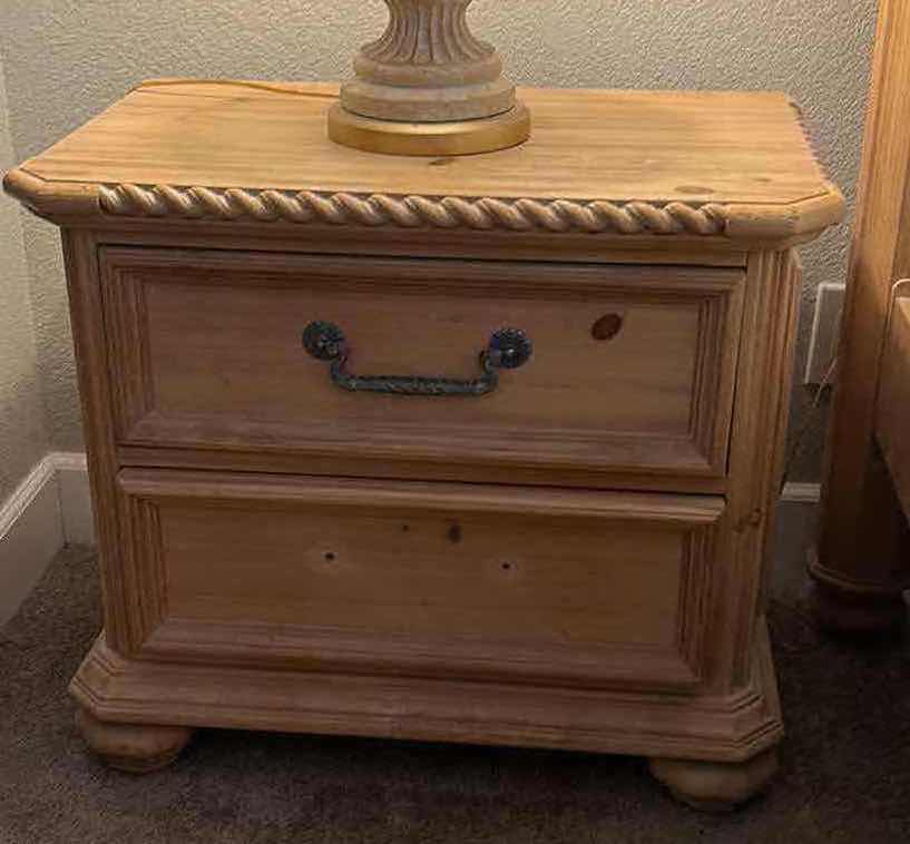 View 1 of RAW WOOD GRAIN 2 DRAWER NIGHTSTAND  28” x 19” x 24