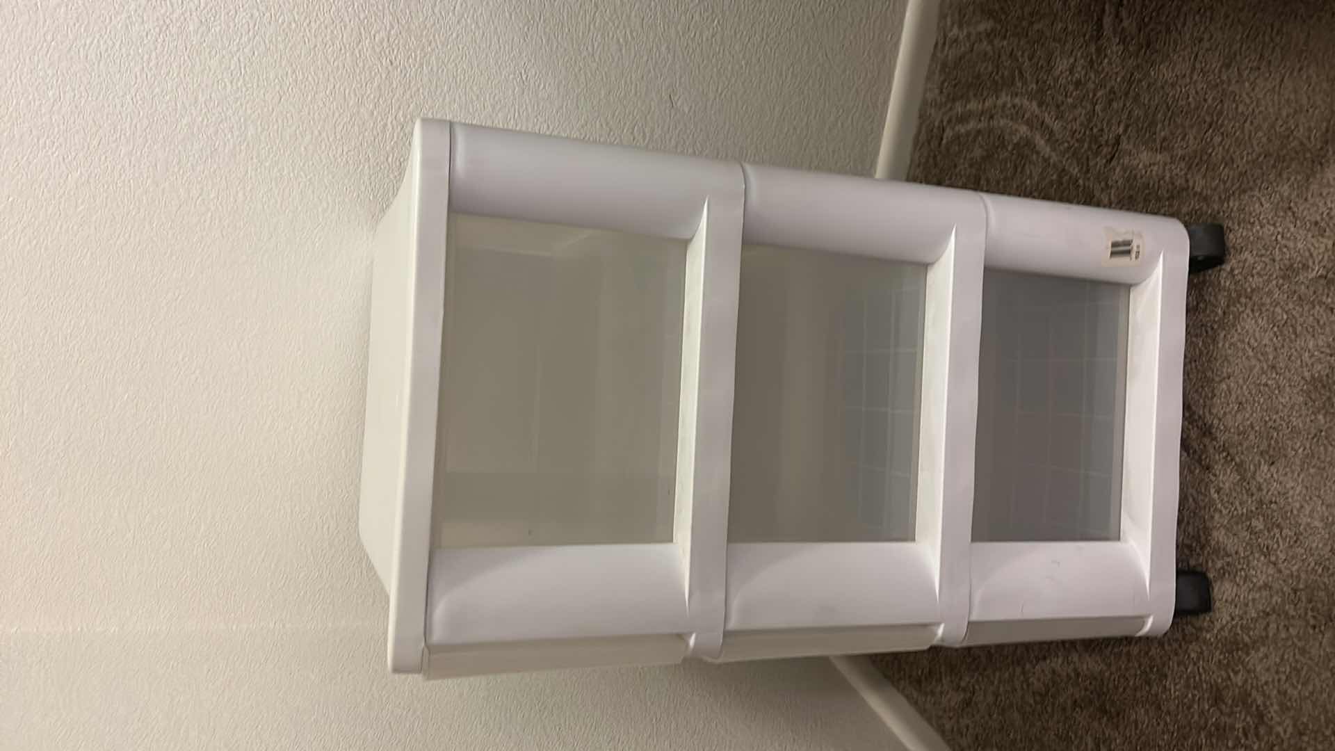 Photo 1 of 3 DRAWER PLASTIC STORAGE CONTAINER 21” x 15 1/2” x 25 1/2”
