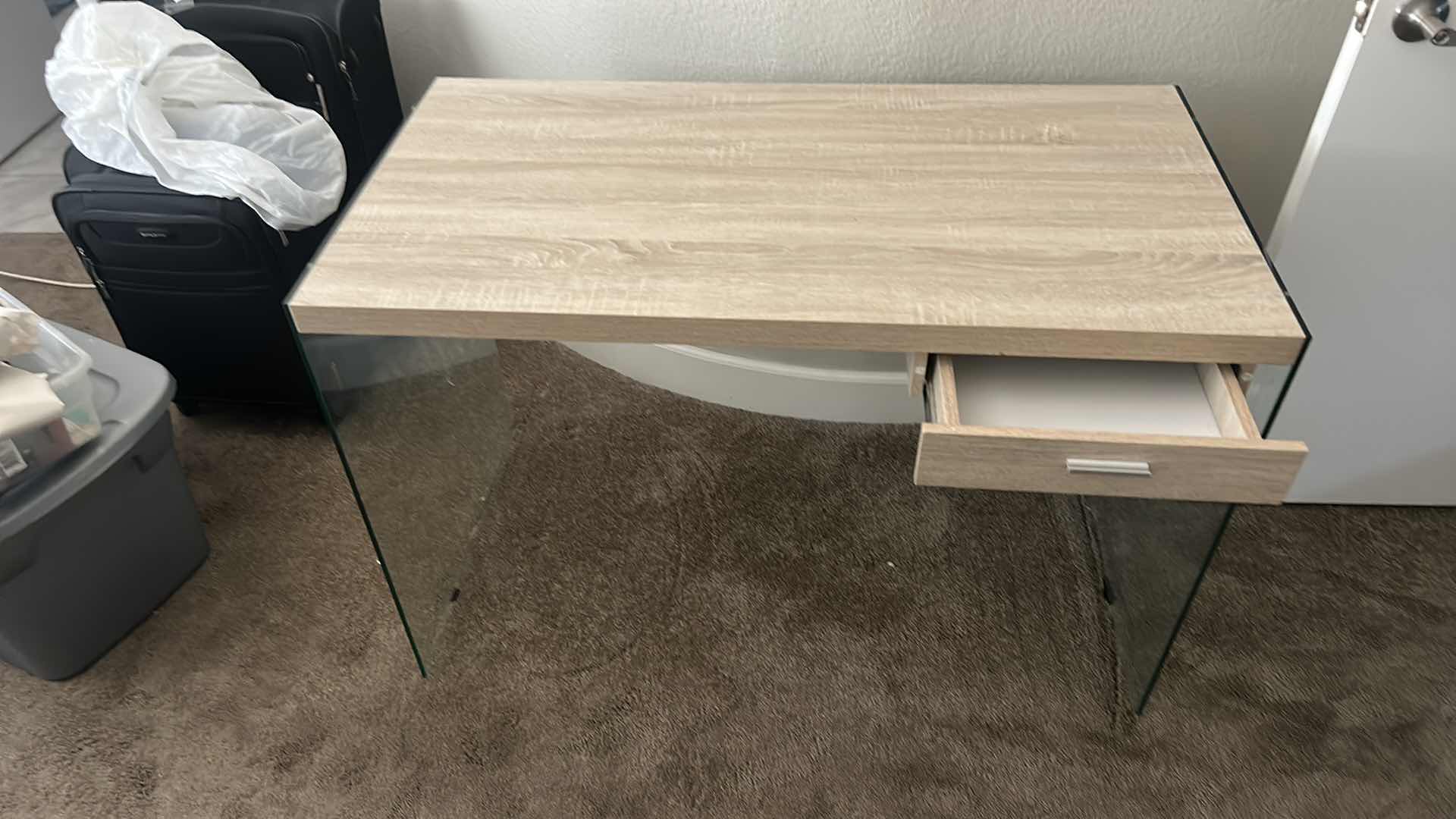 Photo 1 of SMALL GLASS AND WOOD DESK 441/2“ x 24 1/2“ x 29“