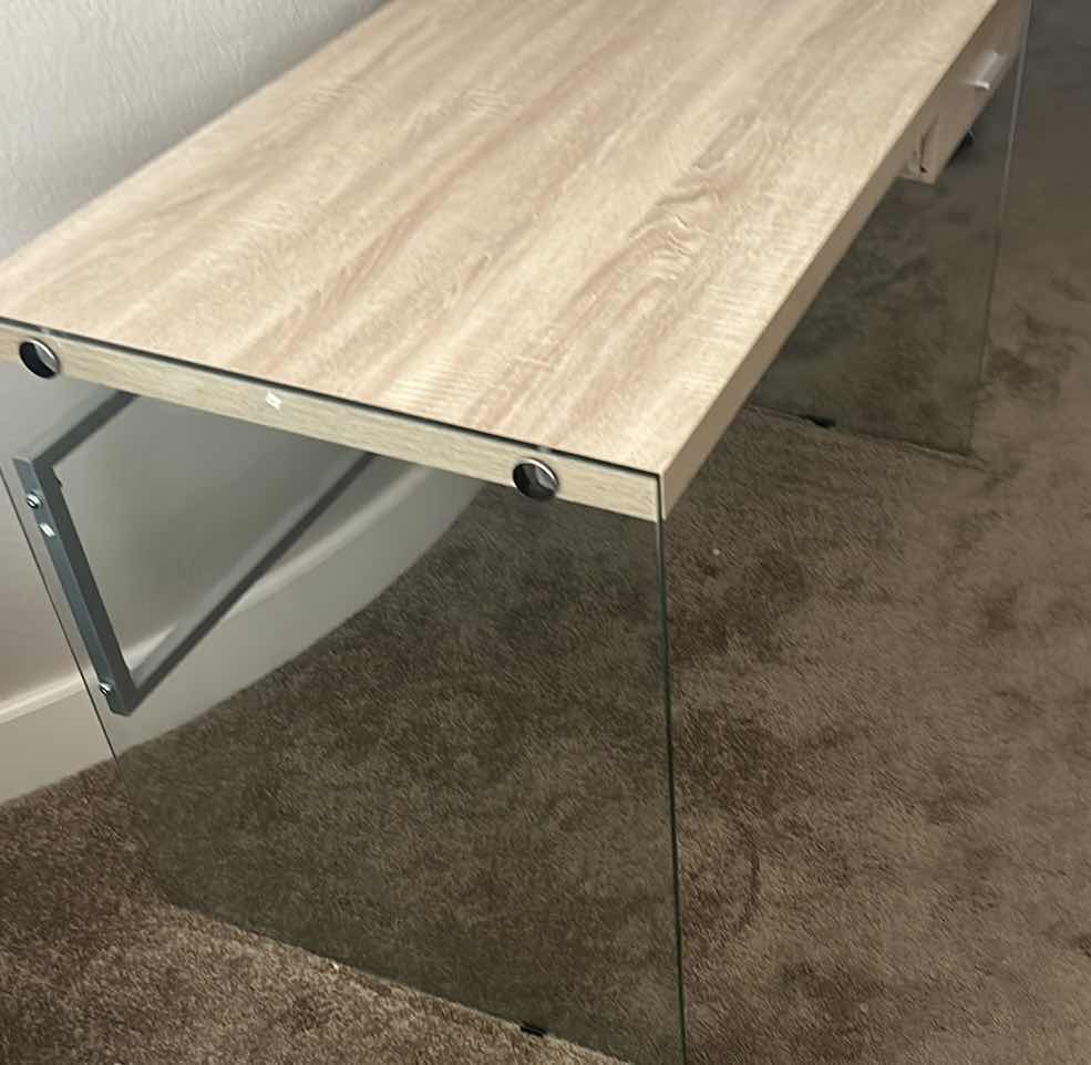 Photo 1 of SMALL GLASS AND WOOD DESK 441/2“ x 24 1/2“ x 29“