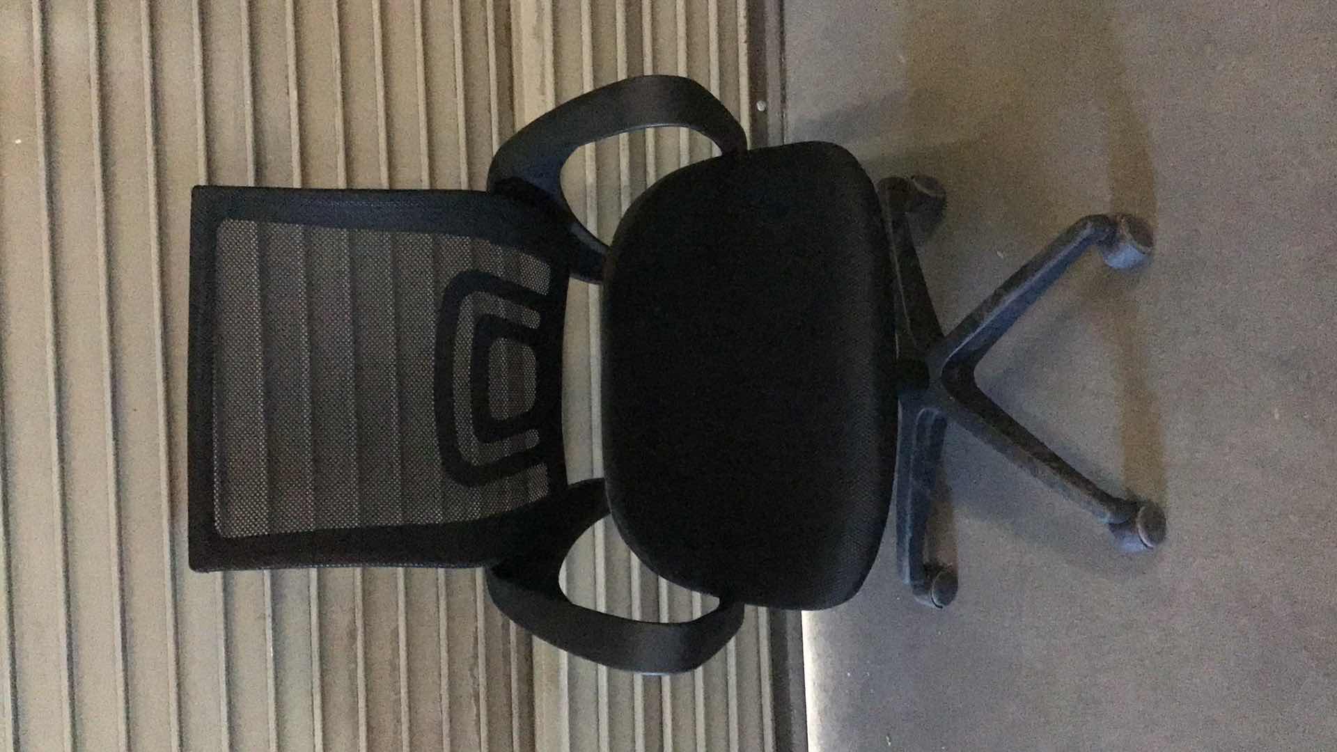 View 1 of MESH LUMBAR SUPPORT BLACK ROLLING OFFICE CHAIR 23” X 22” H38"