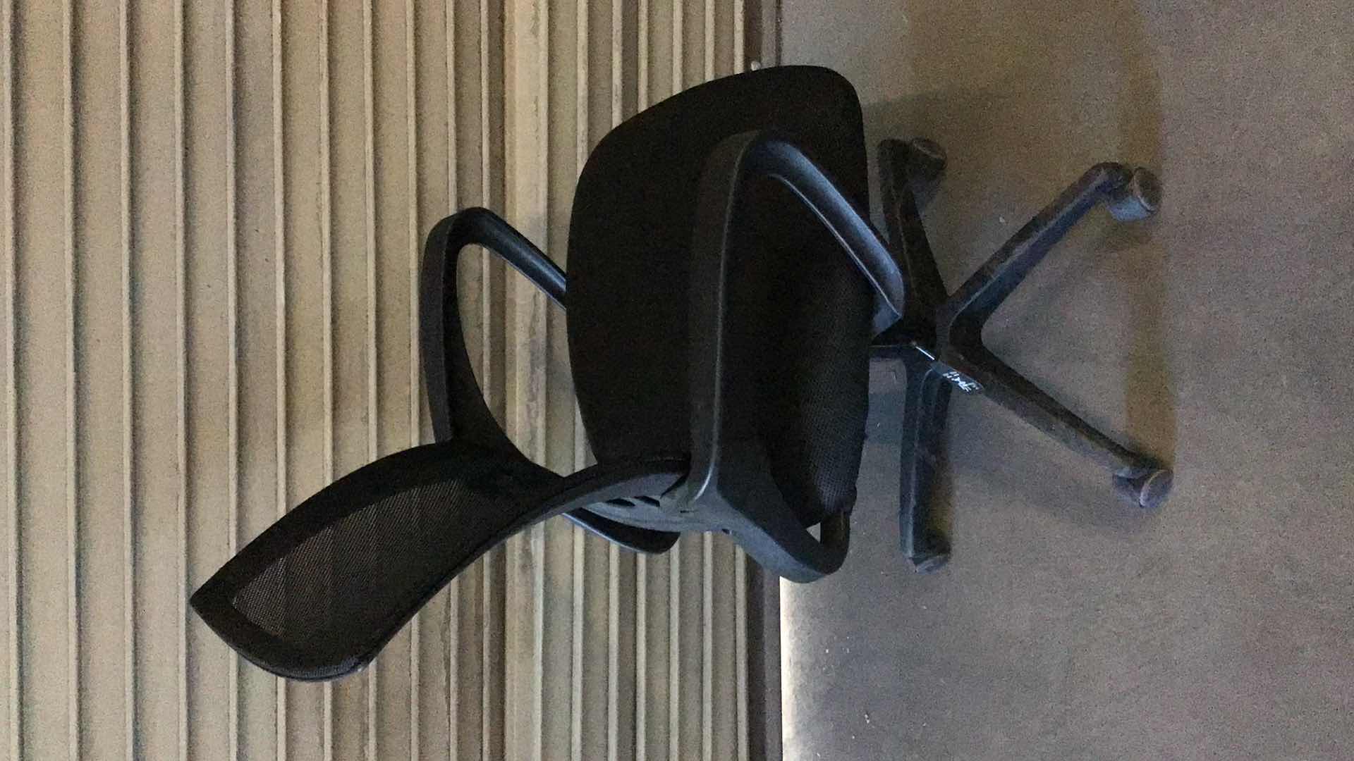View 2 of MESH LUMBAR SUPPORT BLACK ROLLING OFFICE CHAIR 23” X 22” H38"