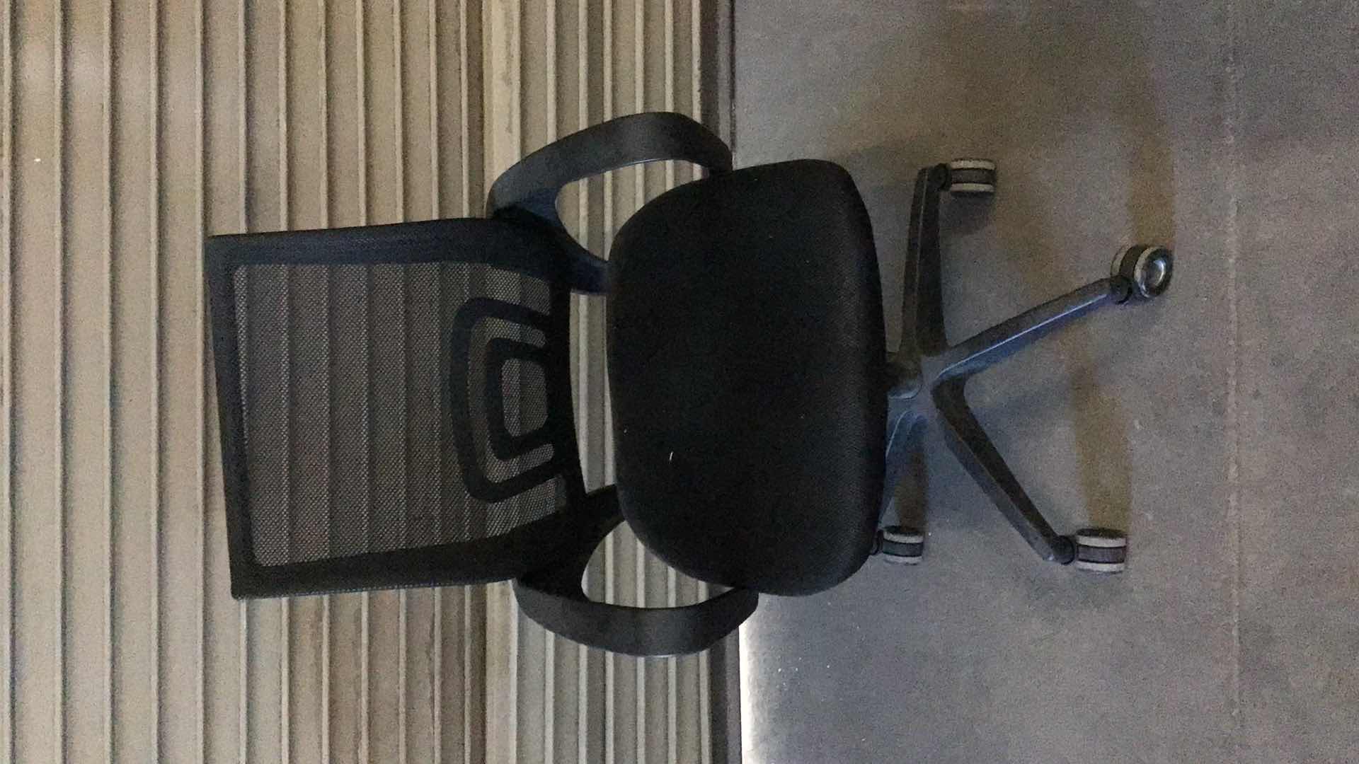 View 1 of MESH LUMBAR SUPPORT BLACK ROLLING OFFICE CHAIR 23” X 22” H38"
