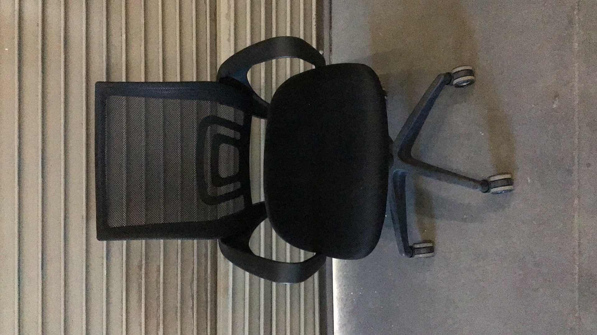 View 1 of MESH LUMBAR SUPPORT BLACK ROLLING OFFICE CHAIR 23” X 22” H38"