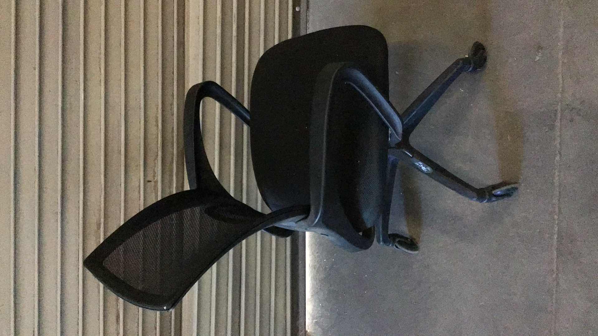 View 2 of MESH LUMBAR SUPPORT BLACK ROLLING OFFICE CHAIR 23” X 22” H38"