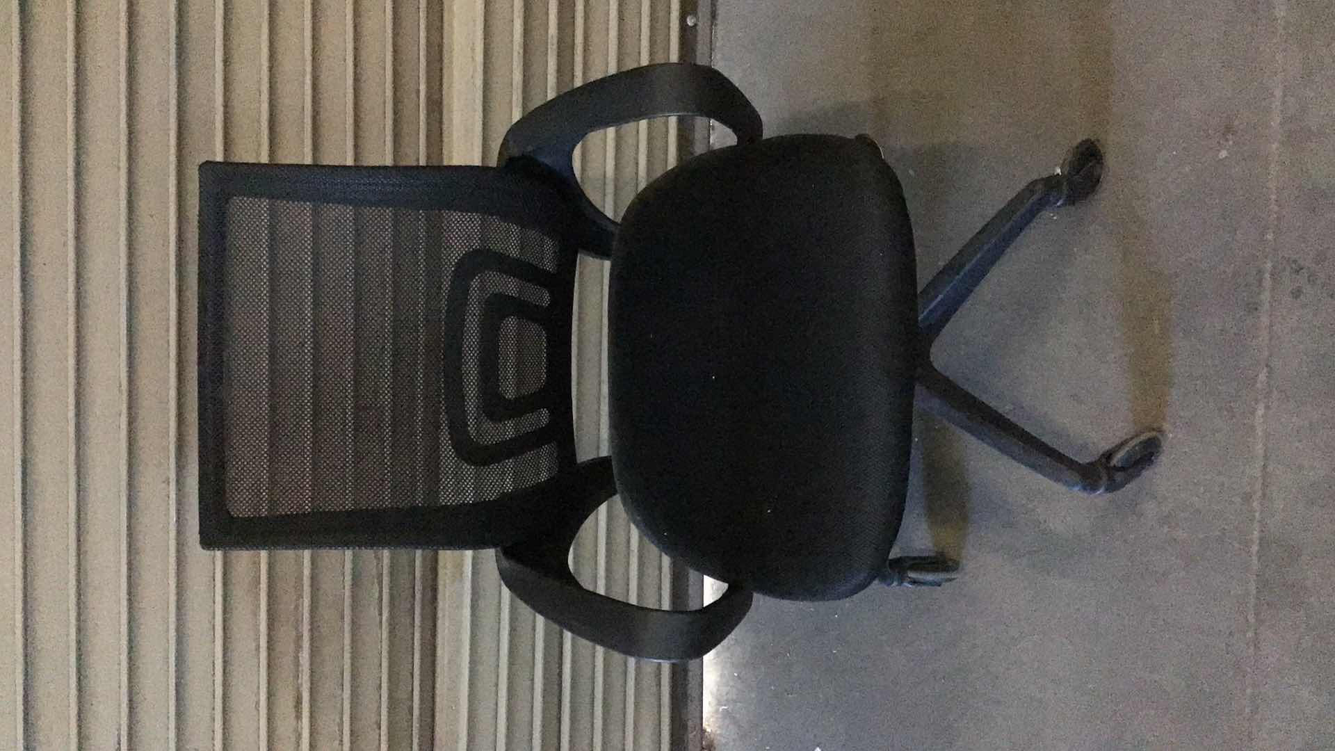 View 1 of MESH LUMBAR SUPPORT BLACK ROLLING OFFICE CHAIR 23” X 22” H38"