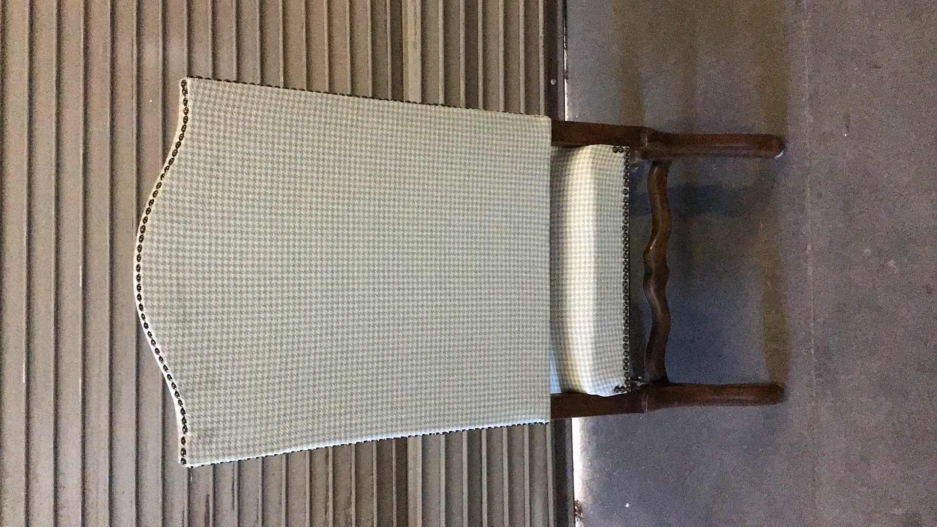 Photo 1 of WOOD AND PATTERNED FABRIC DINING/LIVING ROOM CHAIR 23” X 26” H46