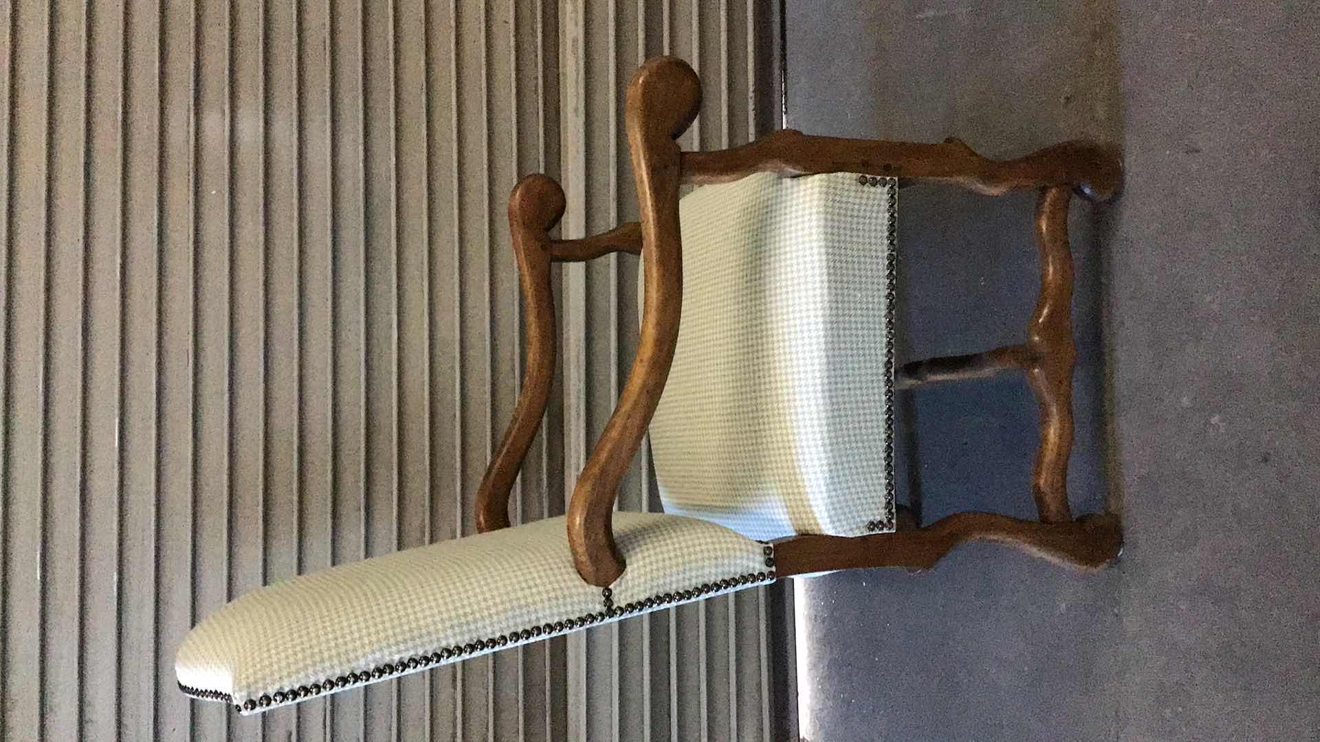 Photo 1 of WOOD AND PATTERNED FABRIC DINING/LIVING ROOM CHAIR 23” X 26” H46