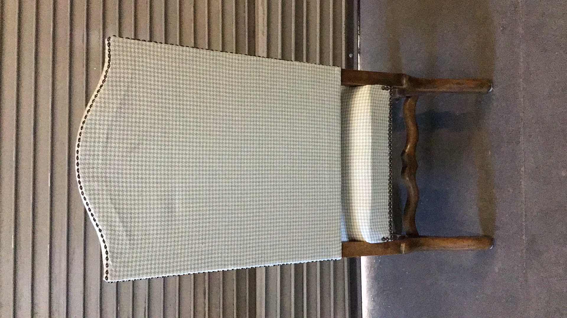 Photo 1 of WOOD AND PATTERNED FABRIC DINING/LIVING ROOM CHAIR 23” X 26” H46