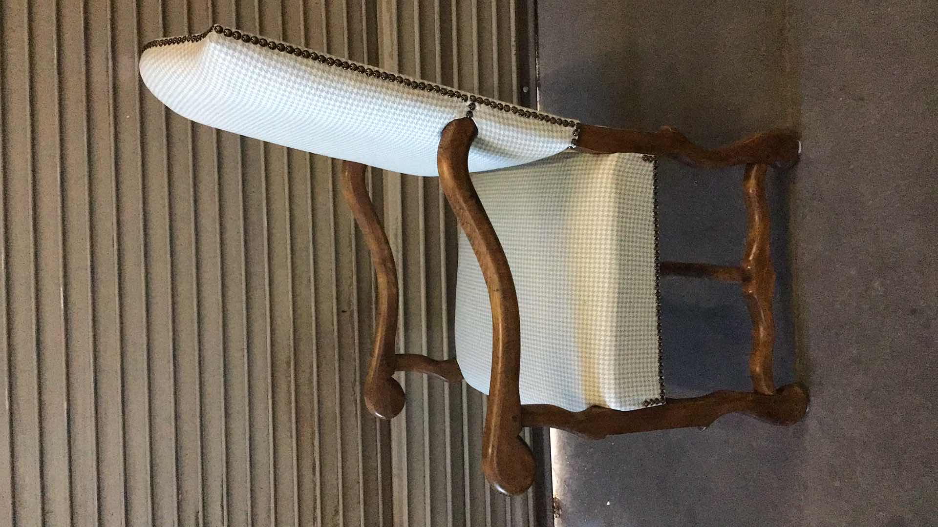 Photo 1 of WOOD AND PATTERNED FABRIC DINING/LIVING ROOM CHAIR 23” X 26” H46