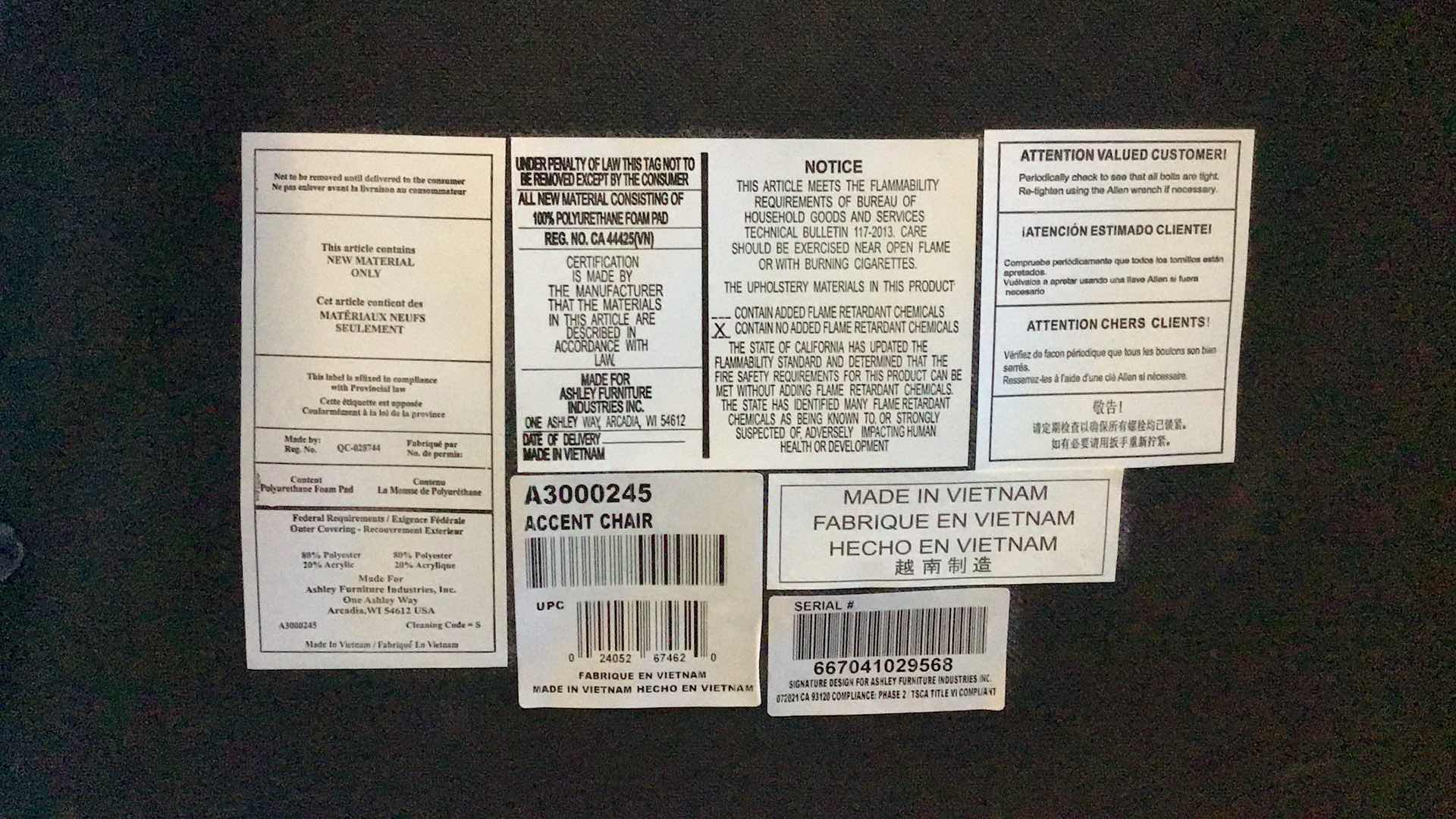 Photo 5 of ASHLEY FURNITURE KORNELIA CHARCOAL PLAID ACCENT CHAIR A3000245 28" X 27" H41.5"