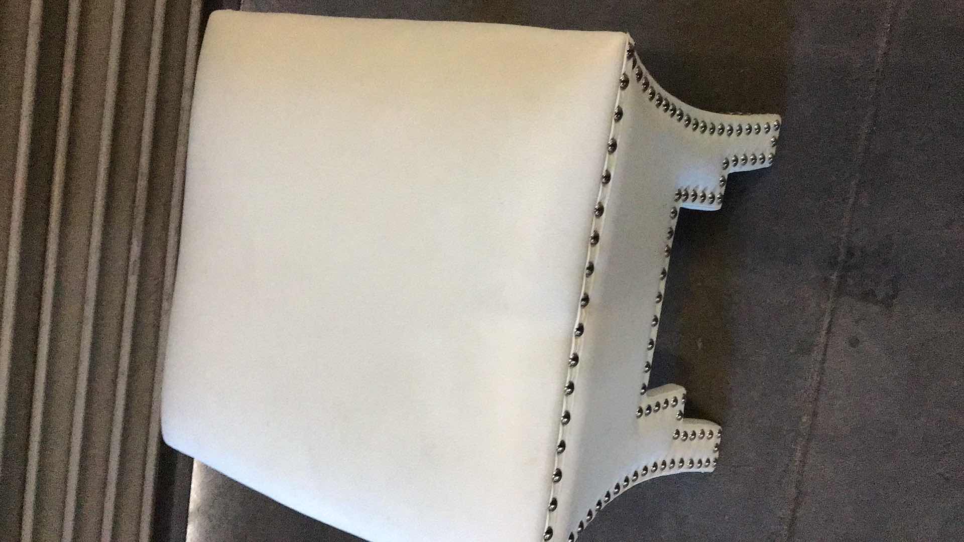 Photo 1 of TUFTED STUDDED WHITE LEATHER OTTOMAN