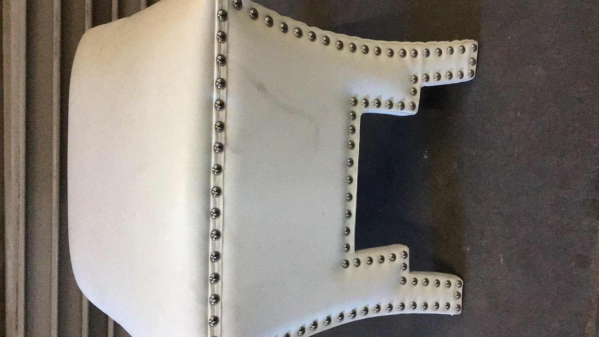 Photo 1 of TUFTED STUDDED WHITE LEATHER OTTOMAN