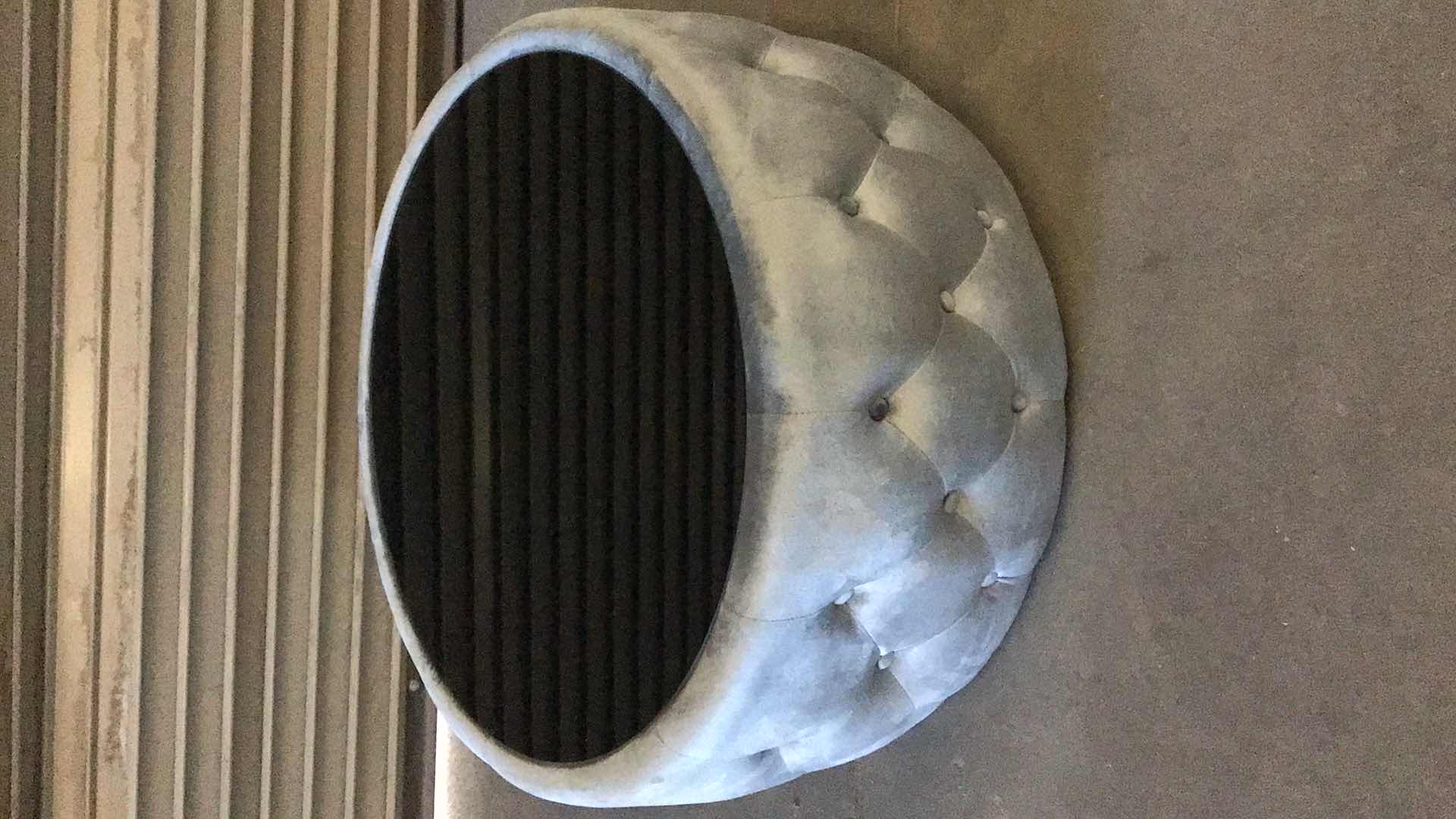 Photo 1 of NOBLE HOUSE VELVET AND TEMPERED GLASS OTTOMAN/COFFEE TABLE 28” X 28” H14