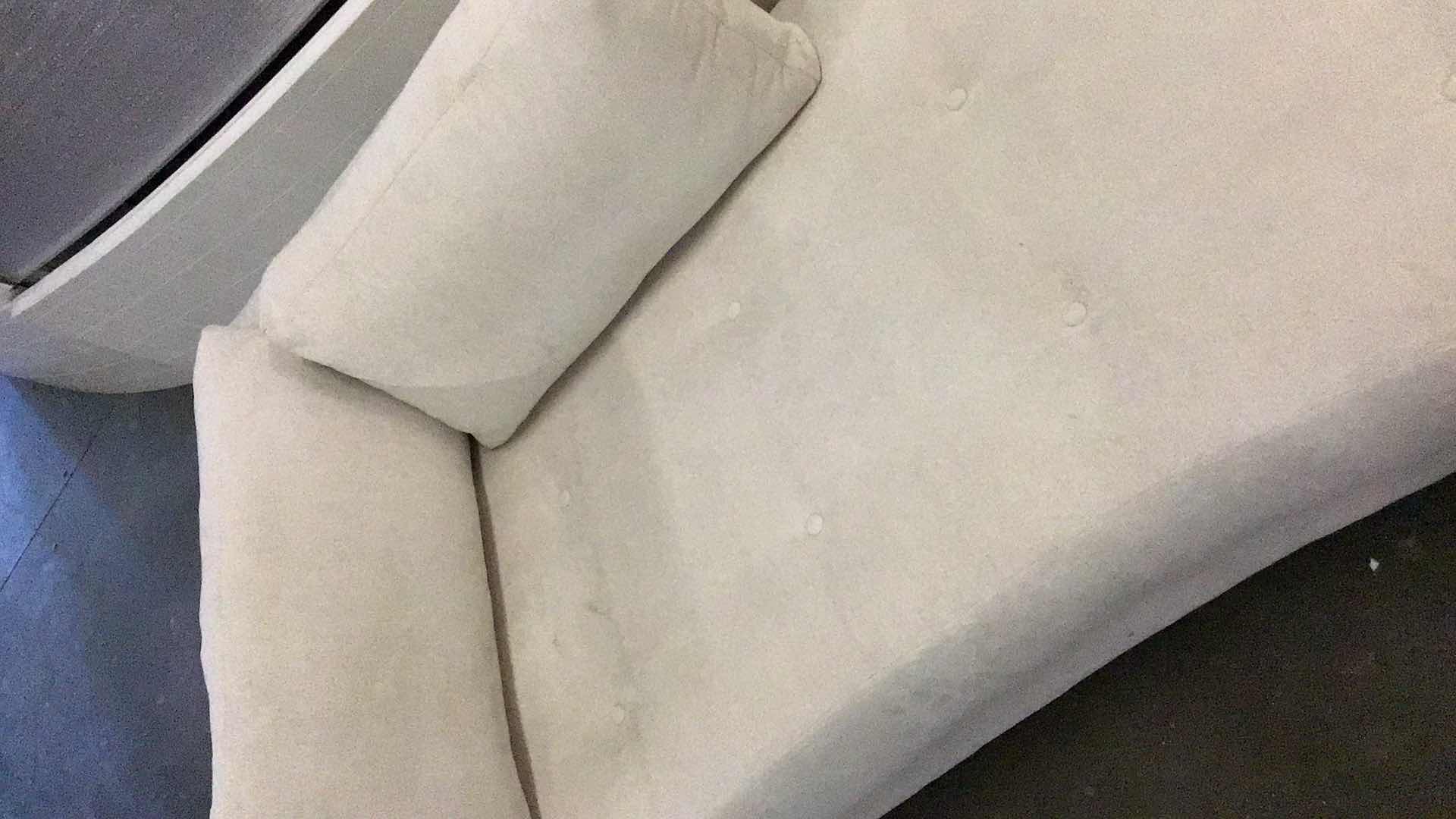 Photo 3 of ELROD BEIGE 3 SEATER CURVED CHAISE LOUNGE GOLD TRIM 90” X 34” H30”