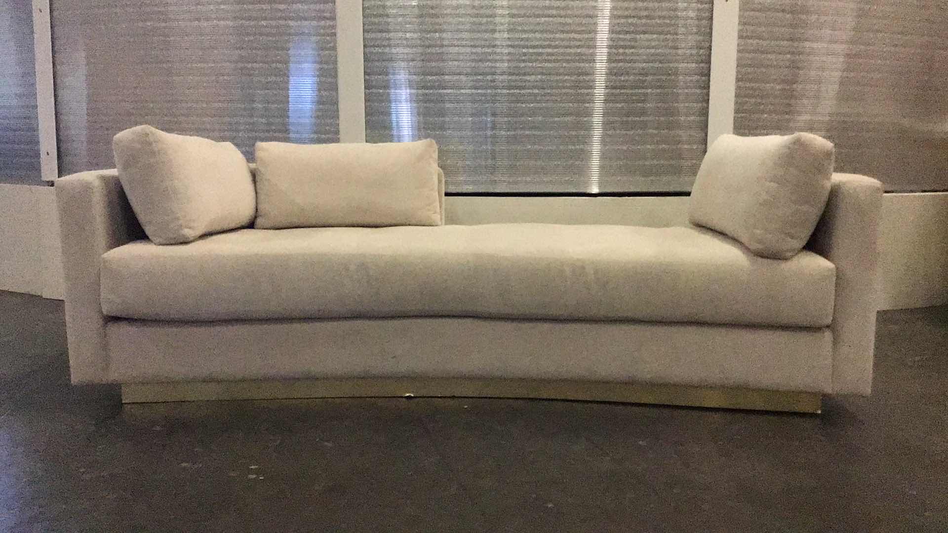 Photo 2 of ELROD BEIGE 3 SEATER CURVED CHAISE LOUNGE GOLD TRIM 90” X 34” H30”