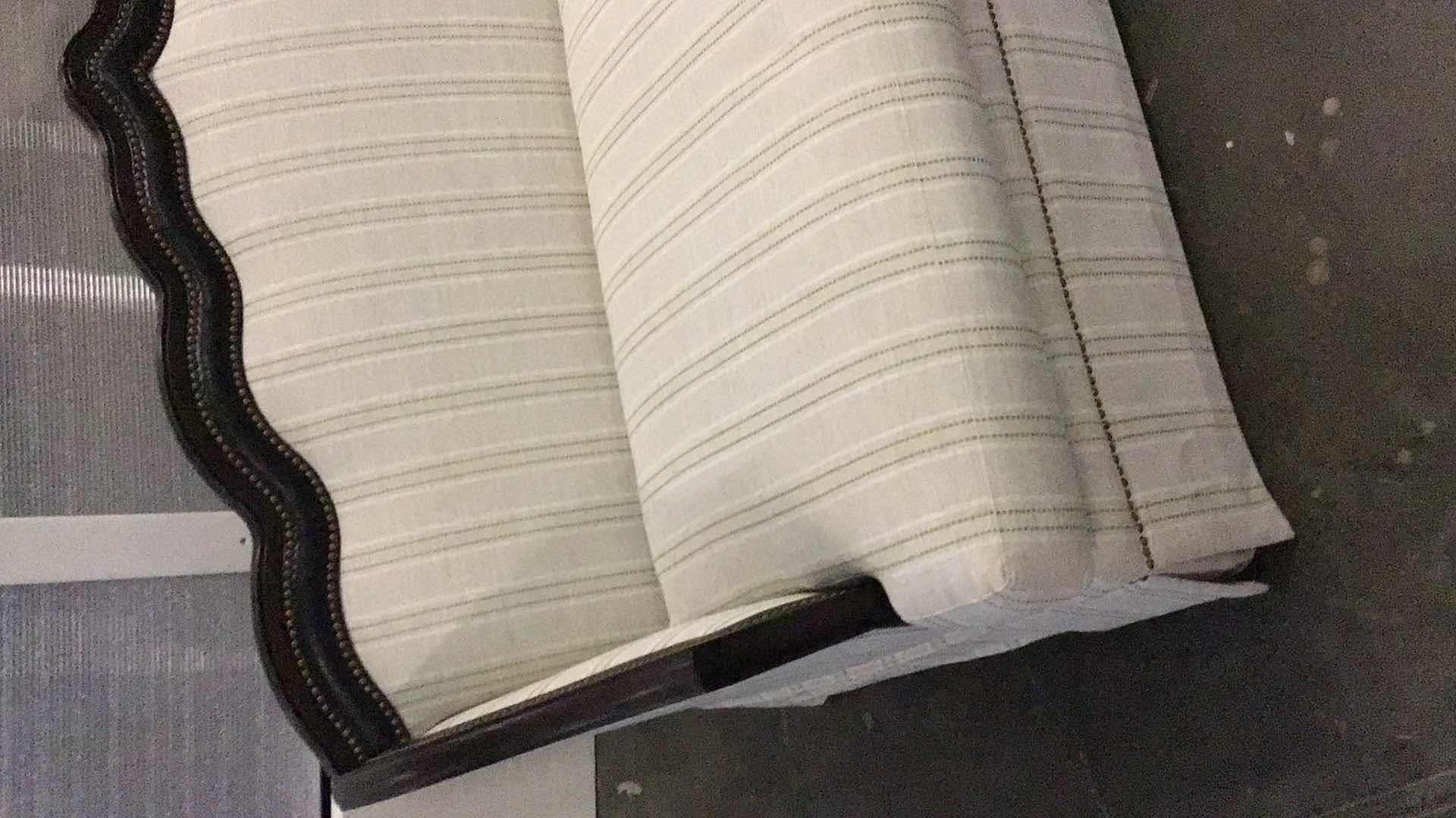 Photo 1 of MID-CENTURY STYLE STUDDED WOOD FRAMED STRIPED CLOTH SOFA 84” X 50” H44”